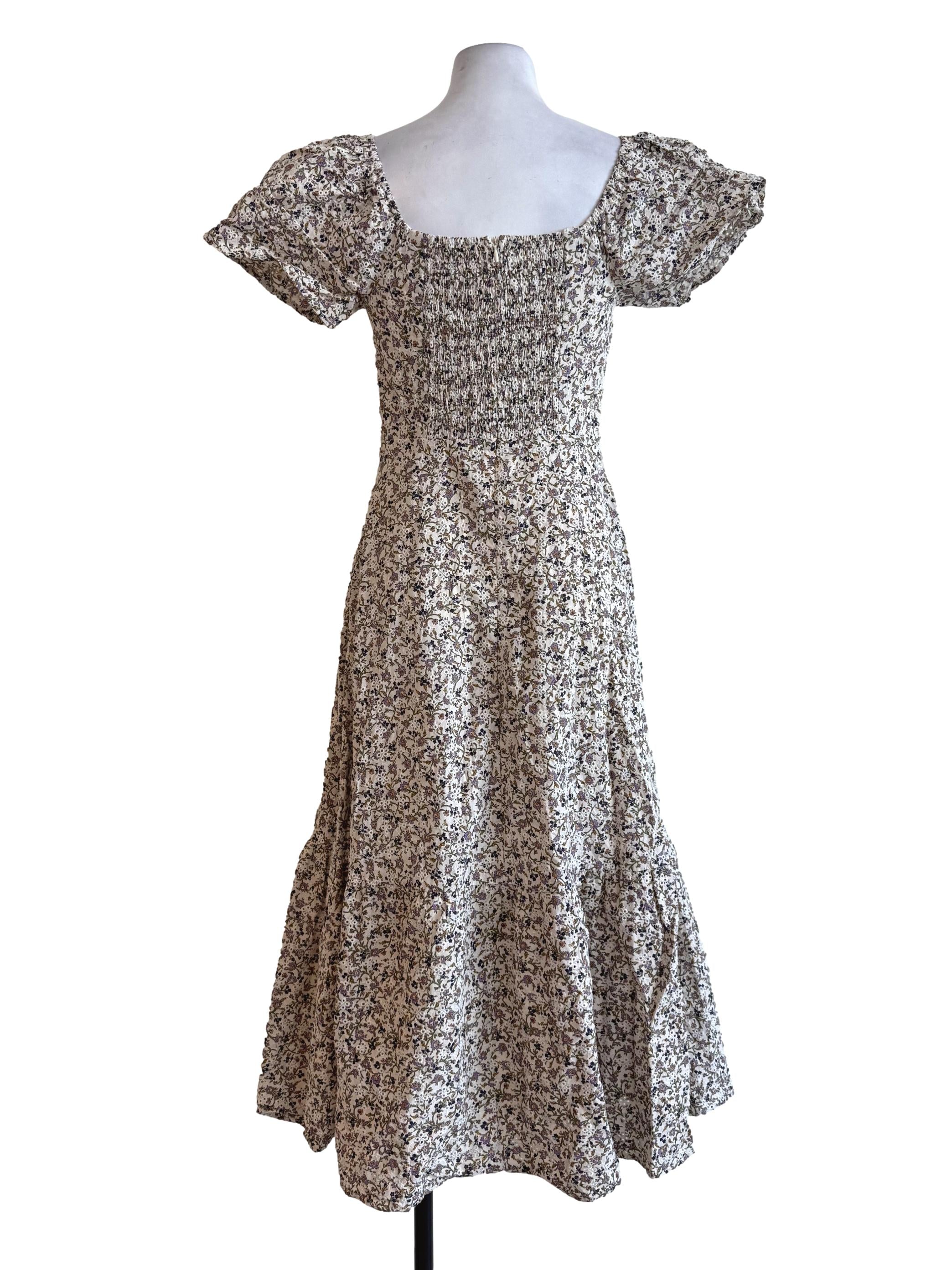 Multi-Color Embroidery Queen Anne Neck Dress