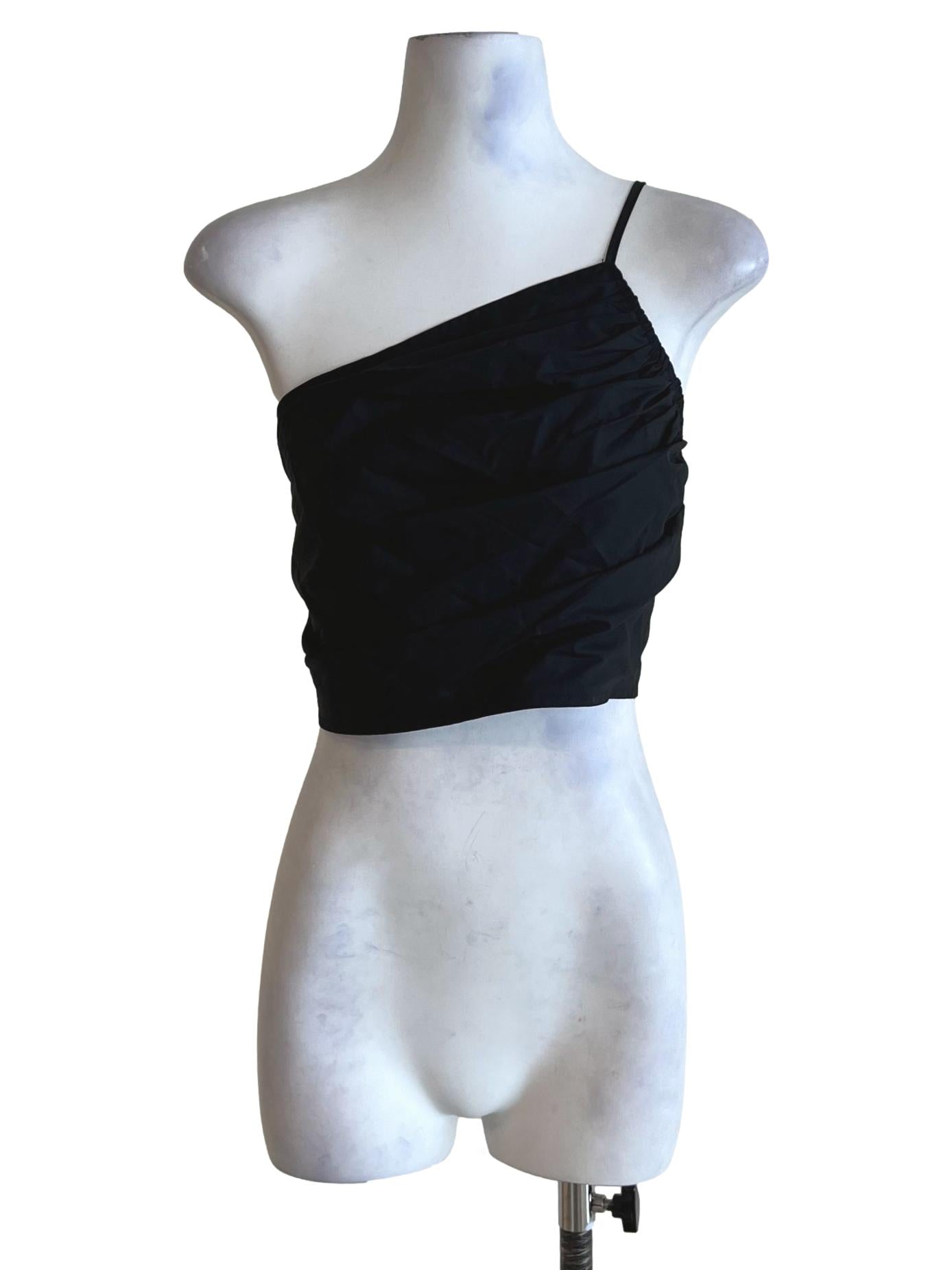 Black Asymmetrical Neckline Sleeveless Top