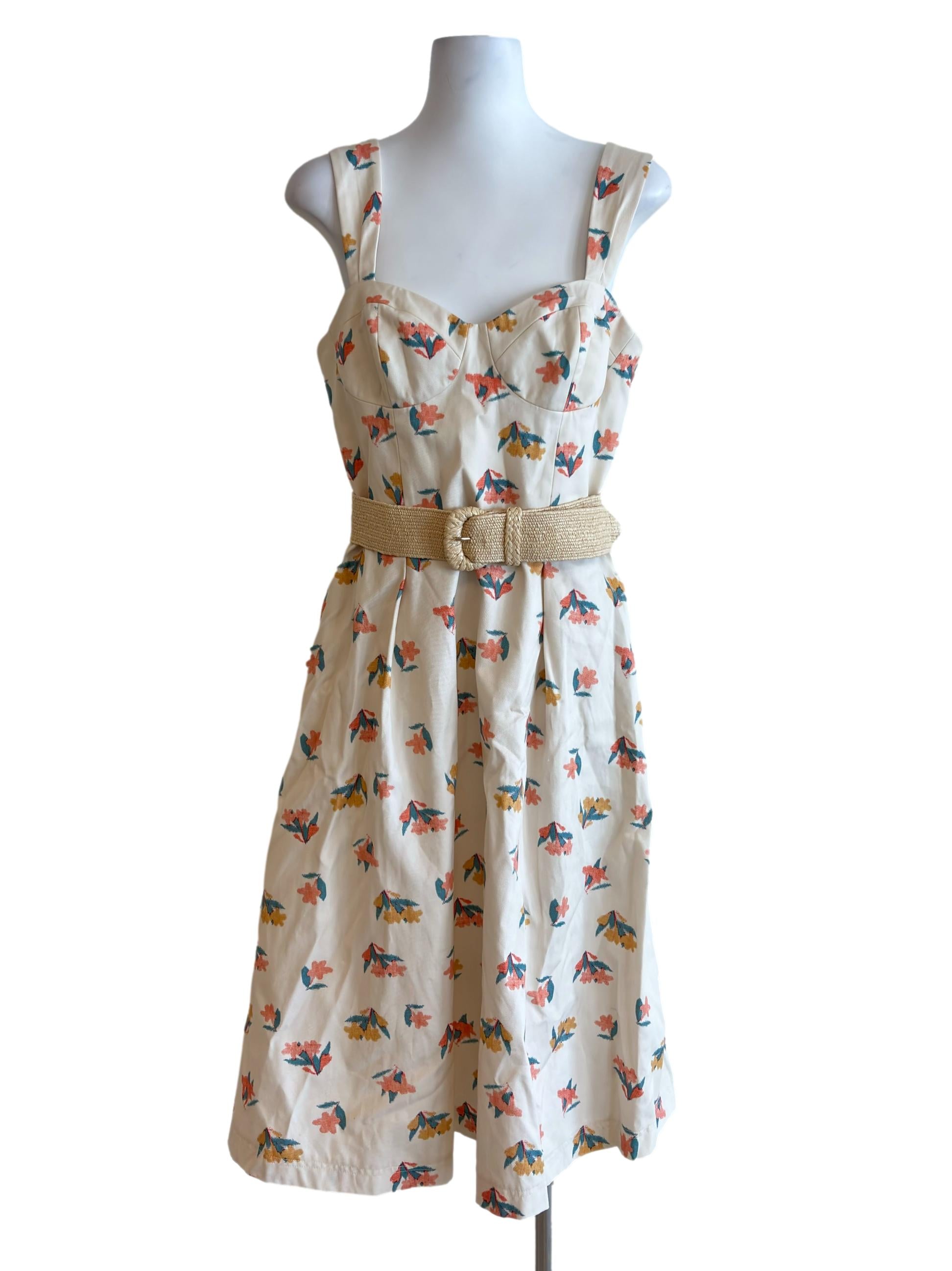 Light Beige Floral Prints Hadi Midi Dress