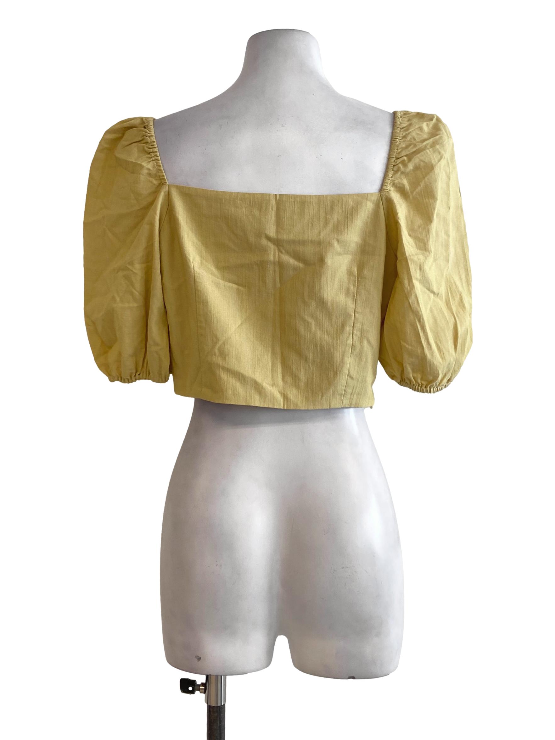 Butter Yellow Juliet Sleeve Crop Top TTR
