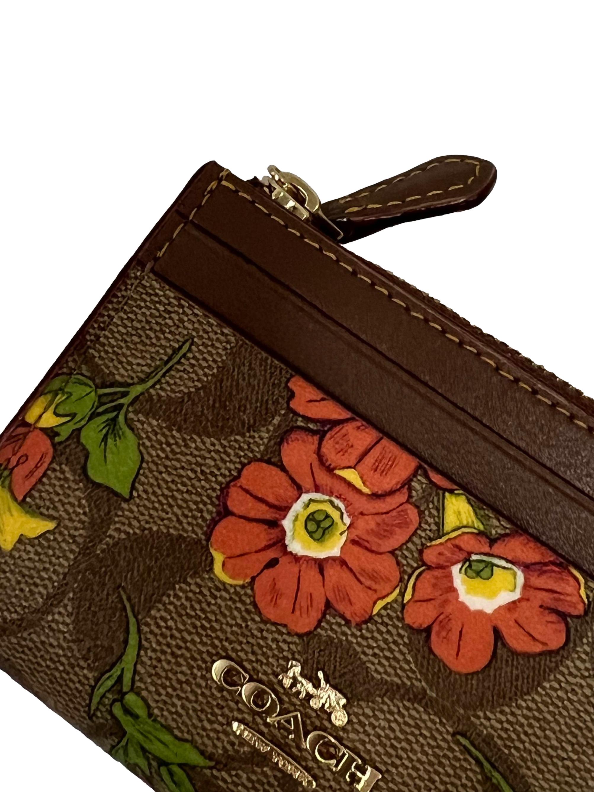 Khaki Mini Id Skinny Signature Floral Wallet
