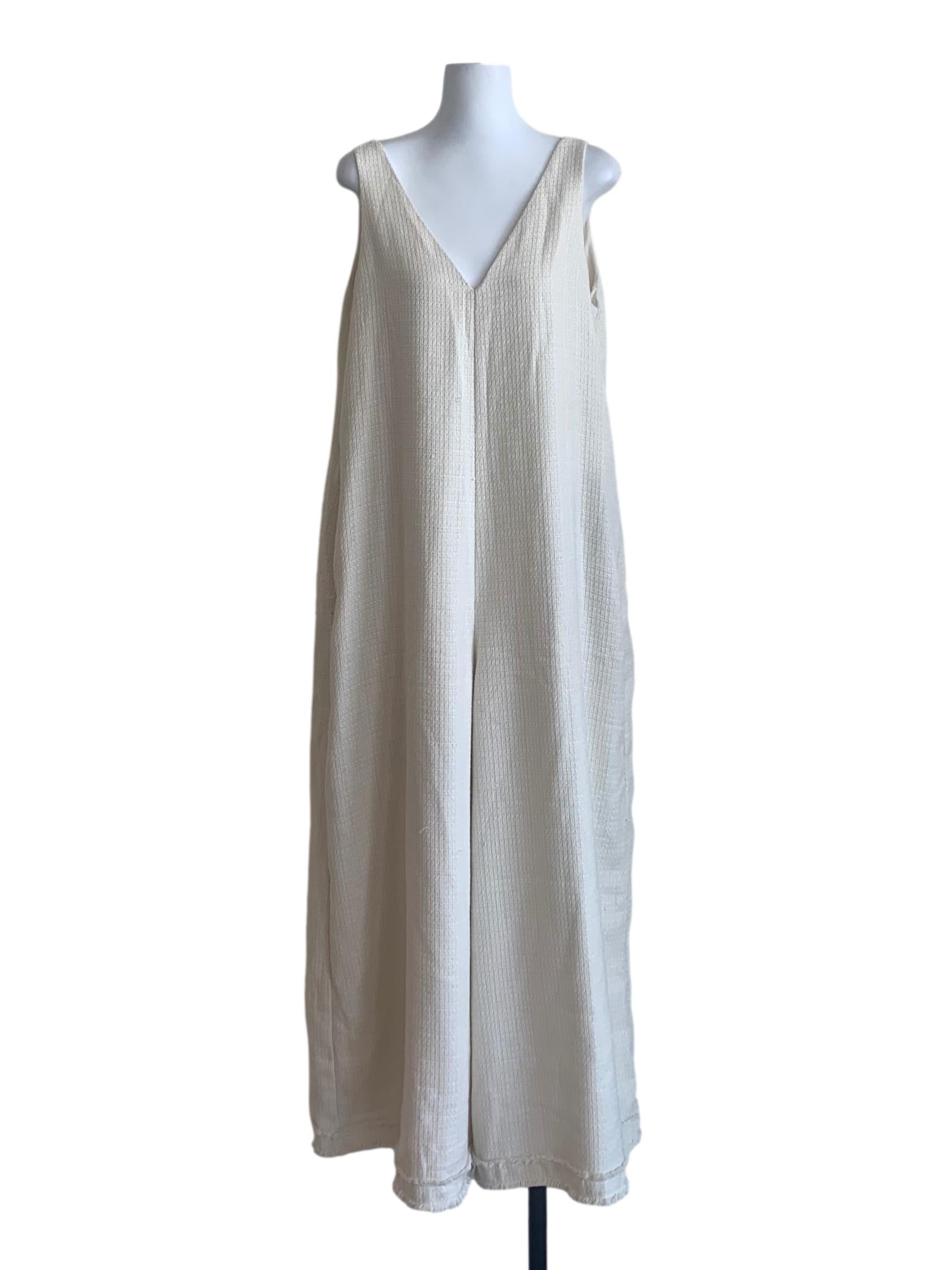 Alabaster White Deep V Neck Jumpsuit