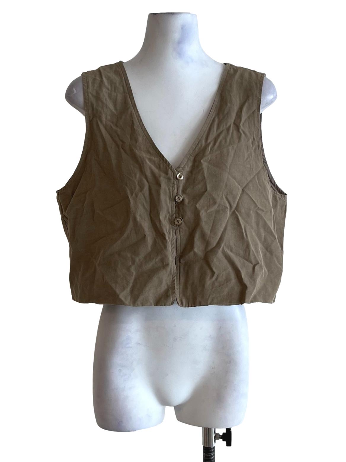 Peanut Brown V-Neckline Cropped Vest