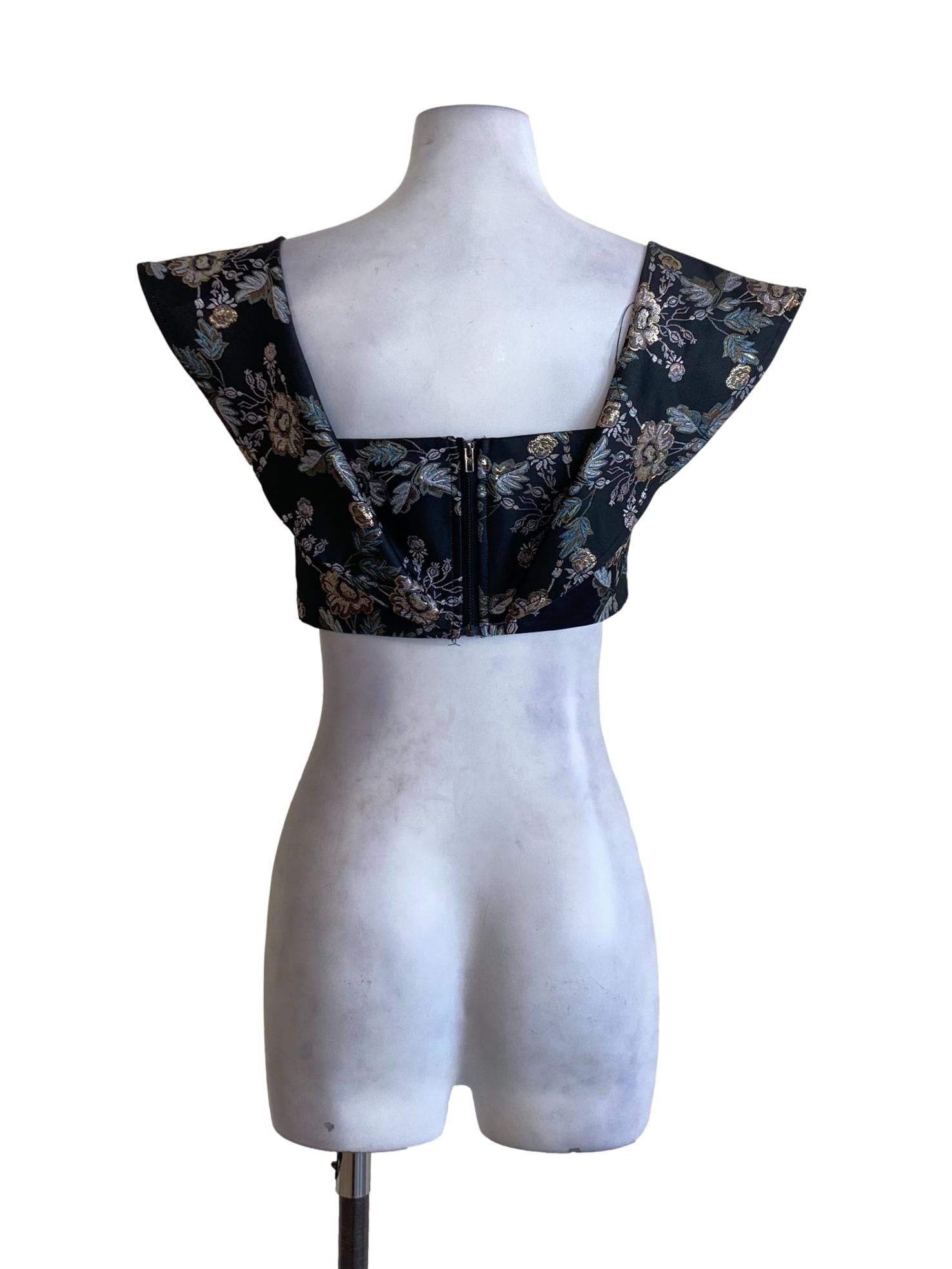 Jet Black Floral Printed Off Shoulder Cropped Top