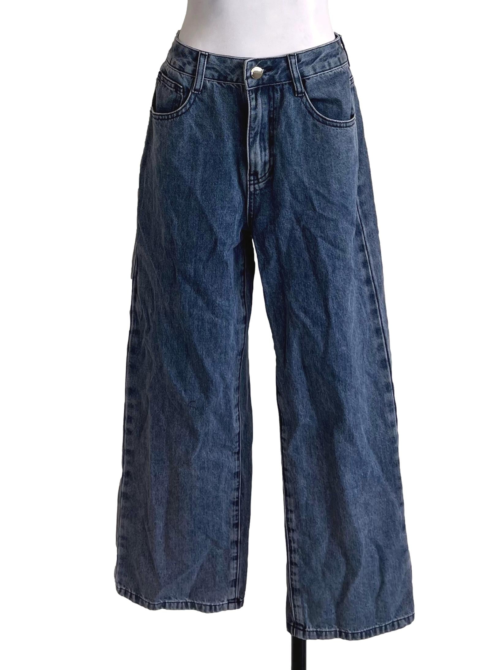 Denim Blue Wide Leg Jeans