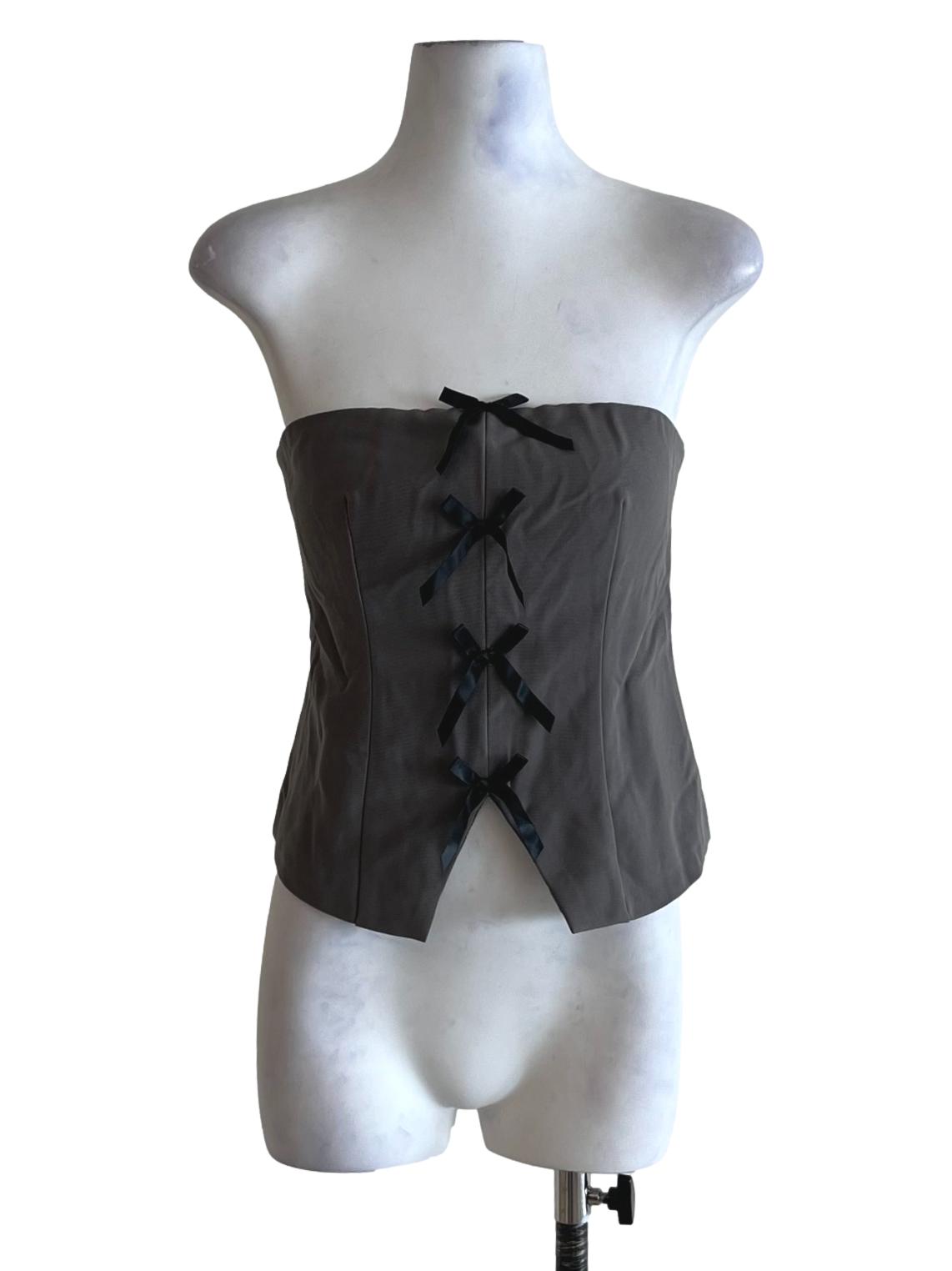 Dark Grey Ribbons Strapless Top