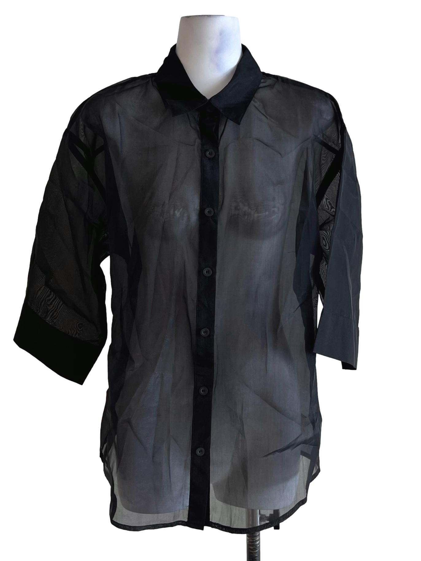 Black Wing Collar Sheer Blouse