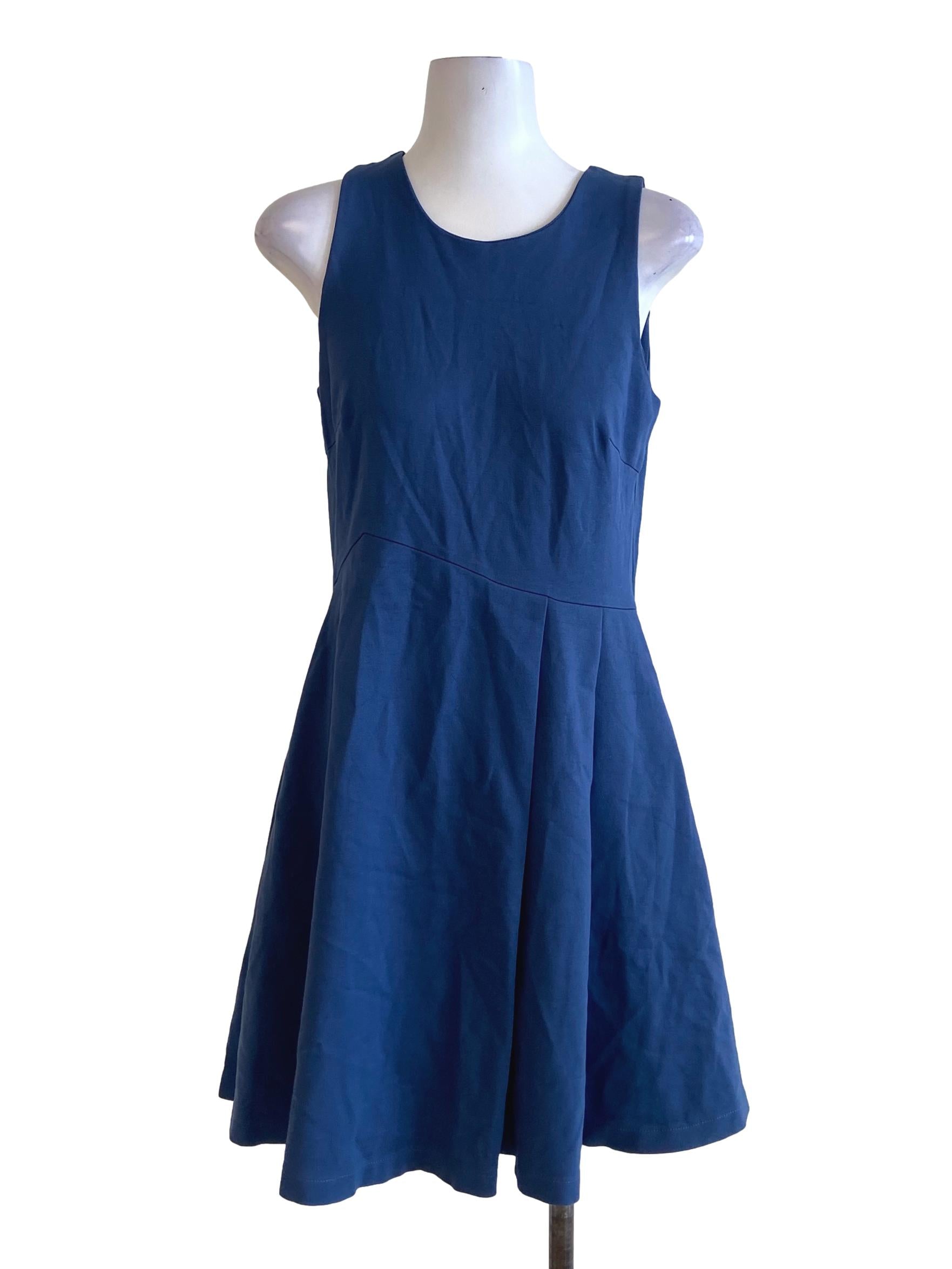 Aegean Blue Twill  Sleeveless Apron Dress