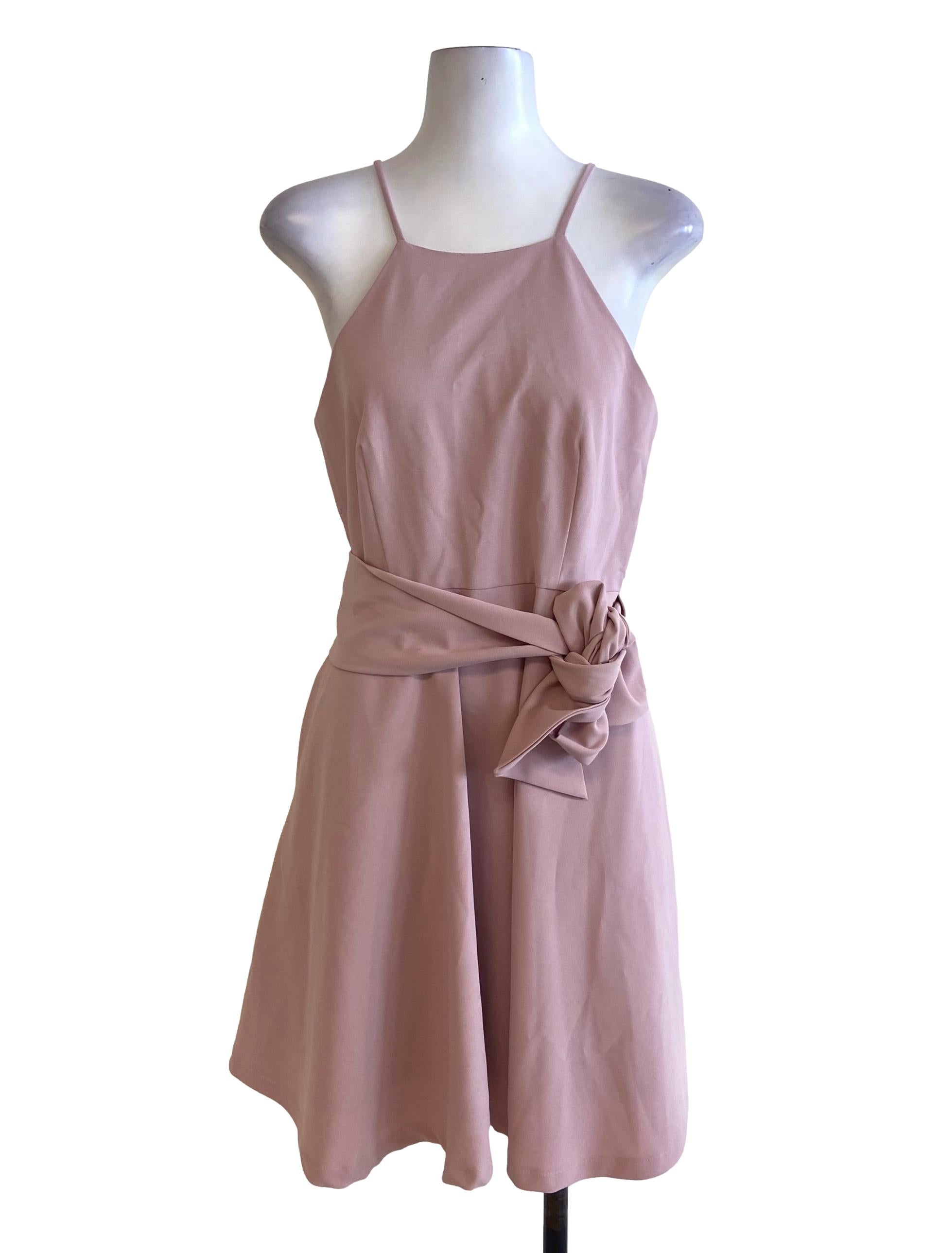 Flamingo Pink Spaghetti Strap Apron Dress