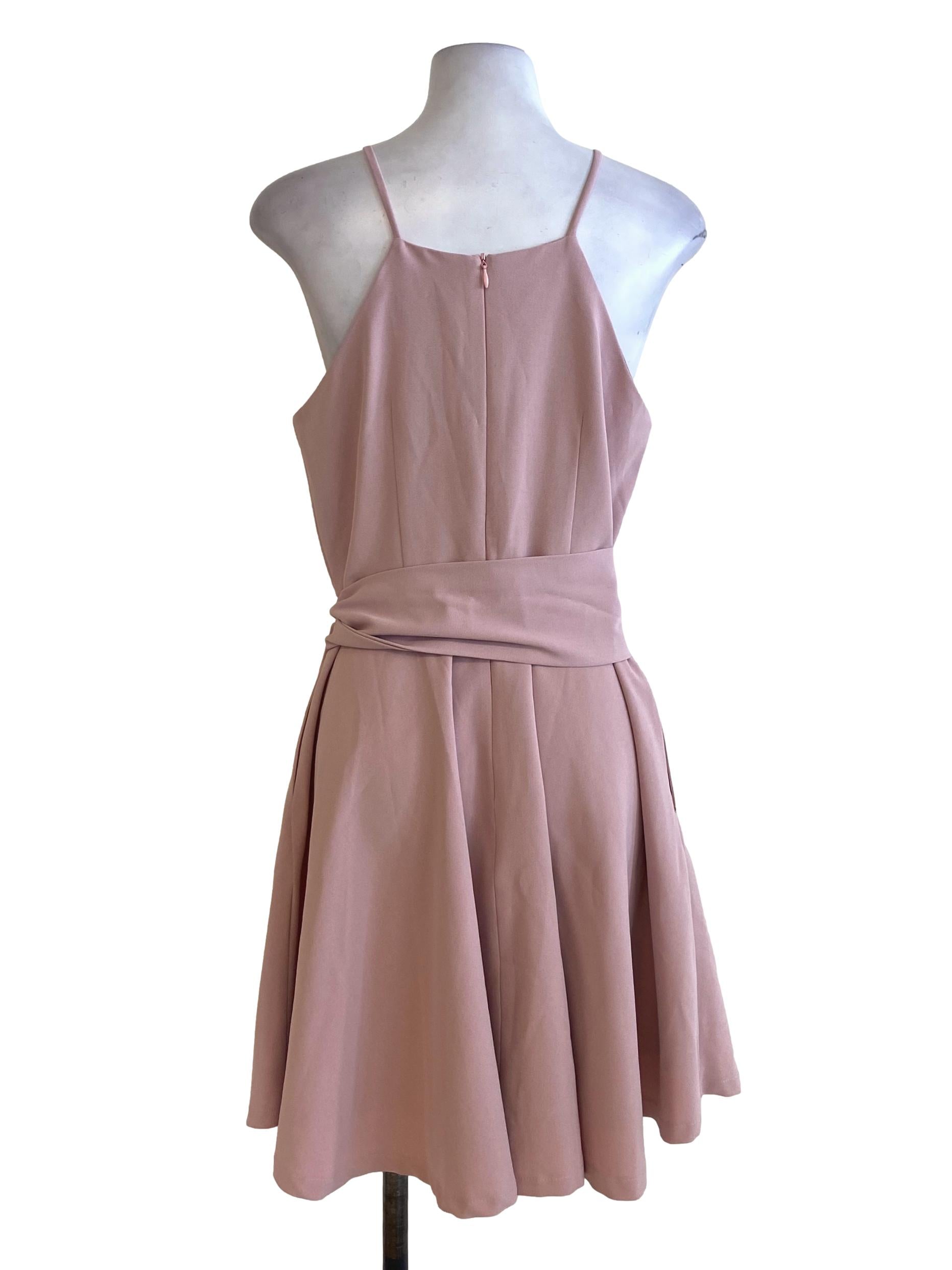 Flamingo Pink Spaghetti Strap Apron Dress