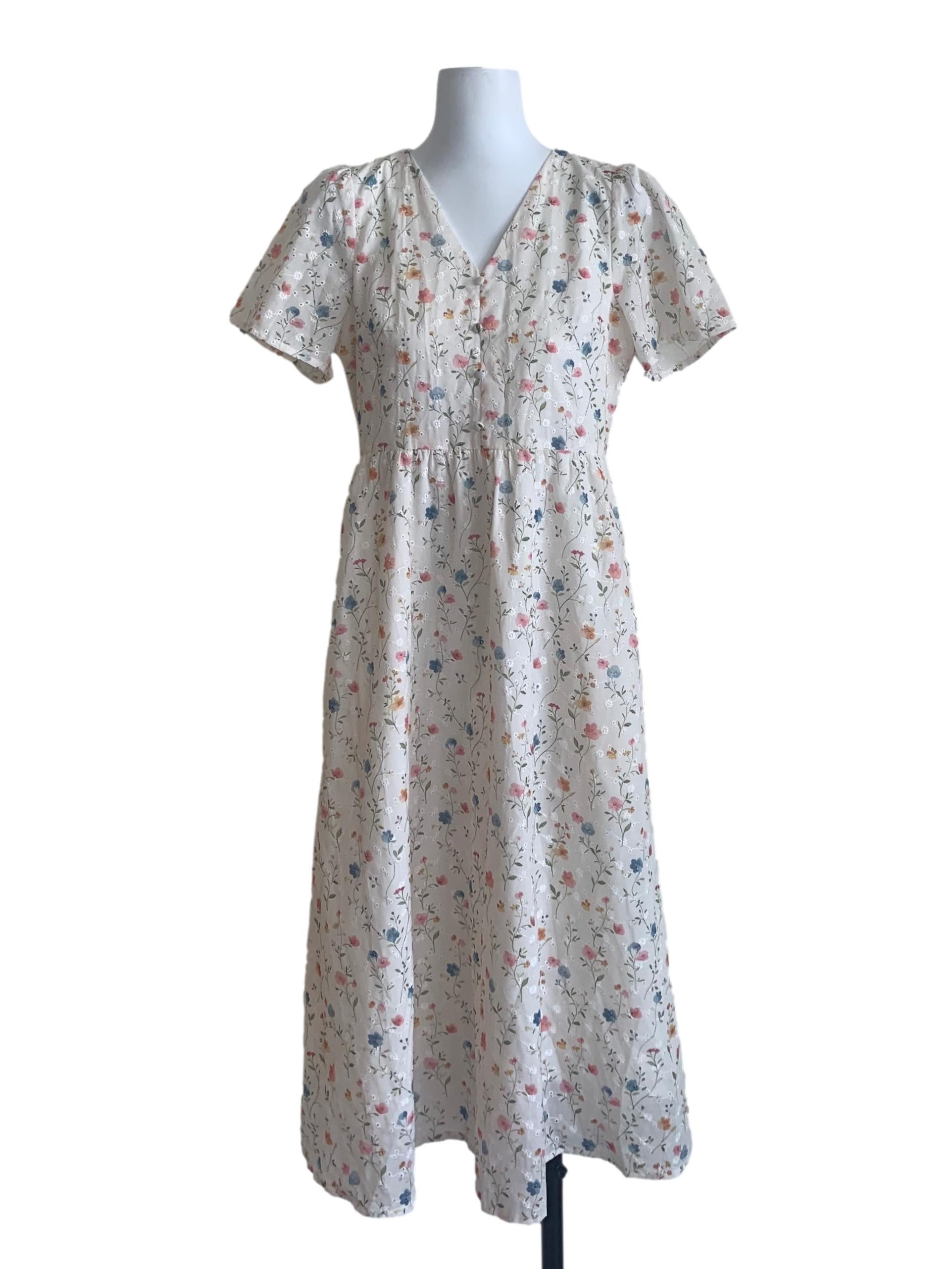 Pearl White Floral Pattern Dress