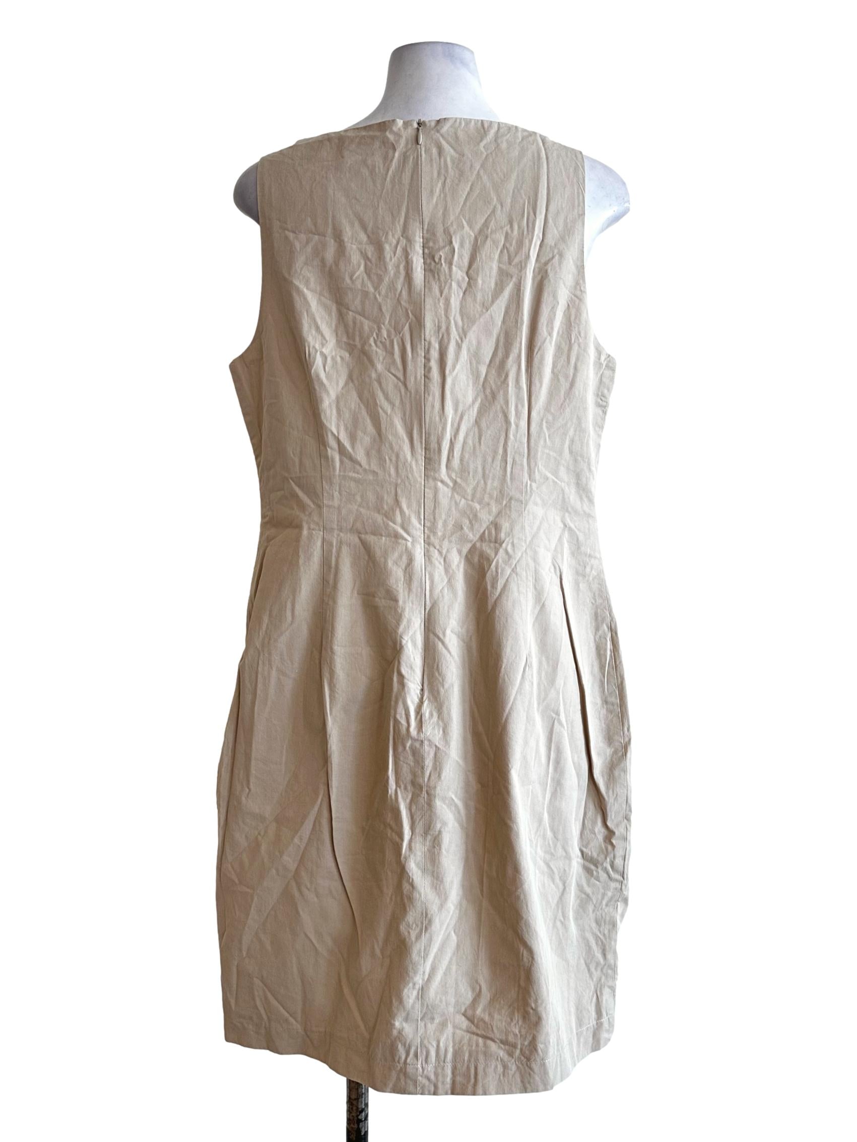 Beige Cotton Plain Dress OSN