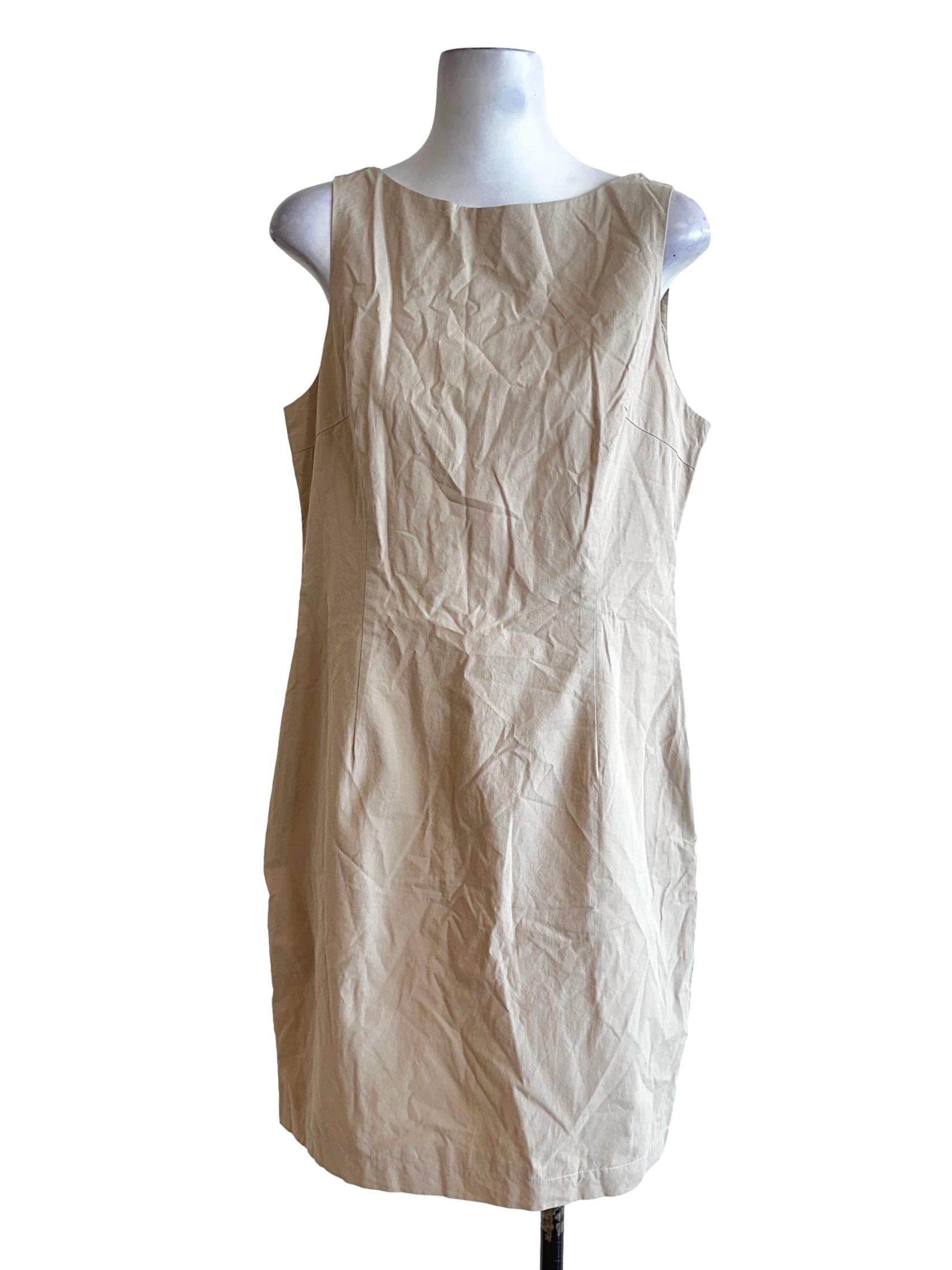 Beige Cotton Plain Dress OSN
