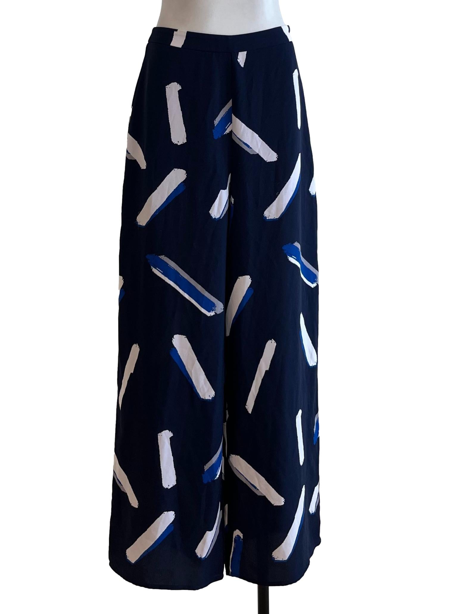 Blue Pattern Side Zip Pants