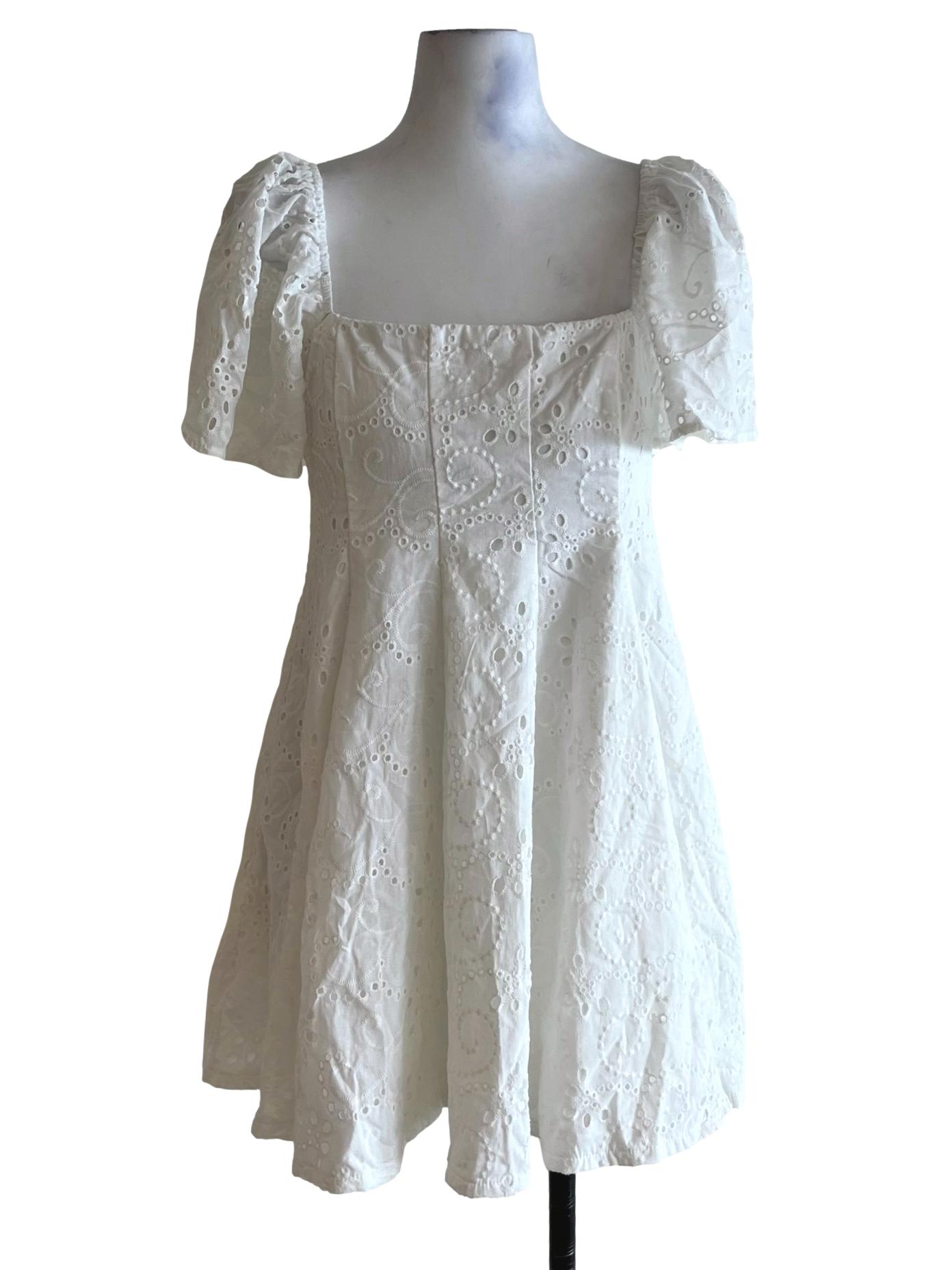 White Square Neckline Empire Dress