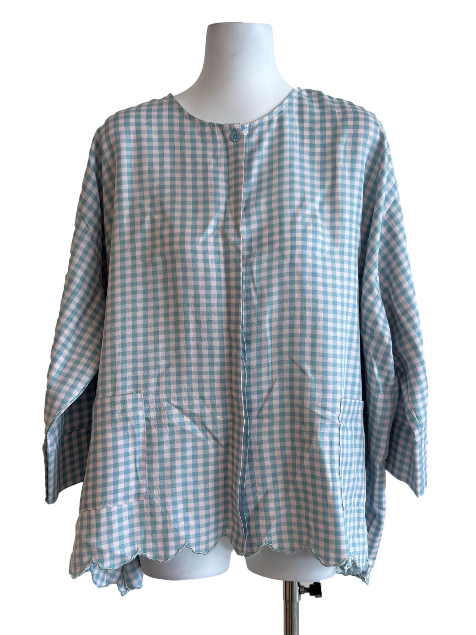 Sky Blue Gingham Loose Blouse