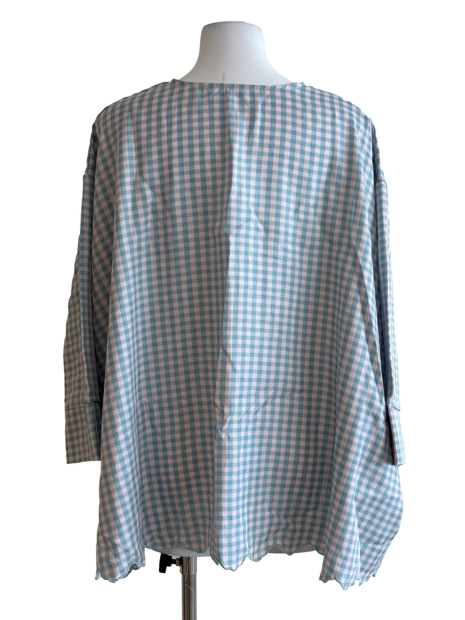 Sky Blue Gingham Loose Blouse