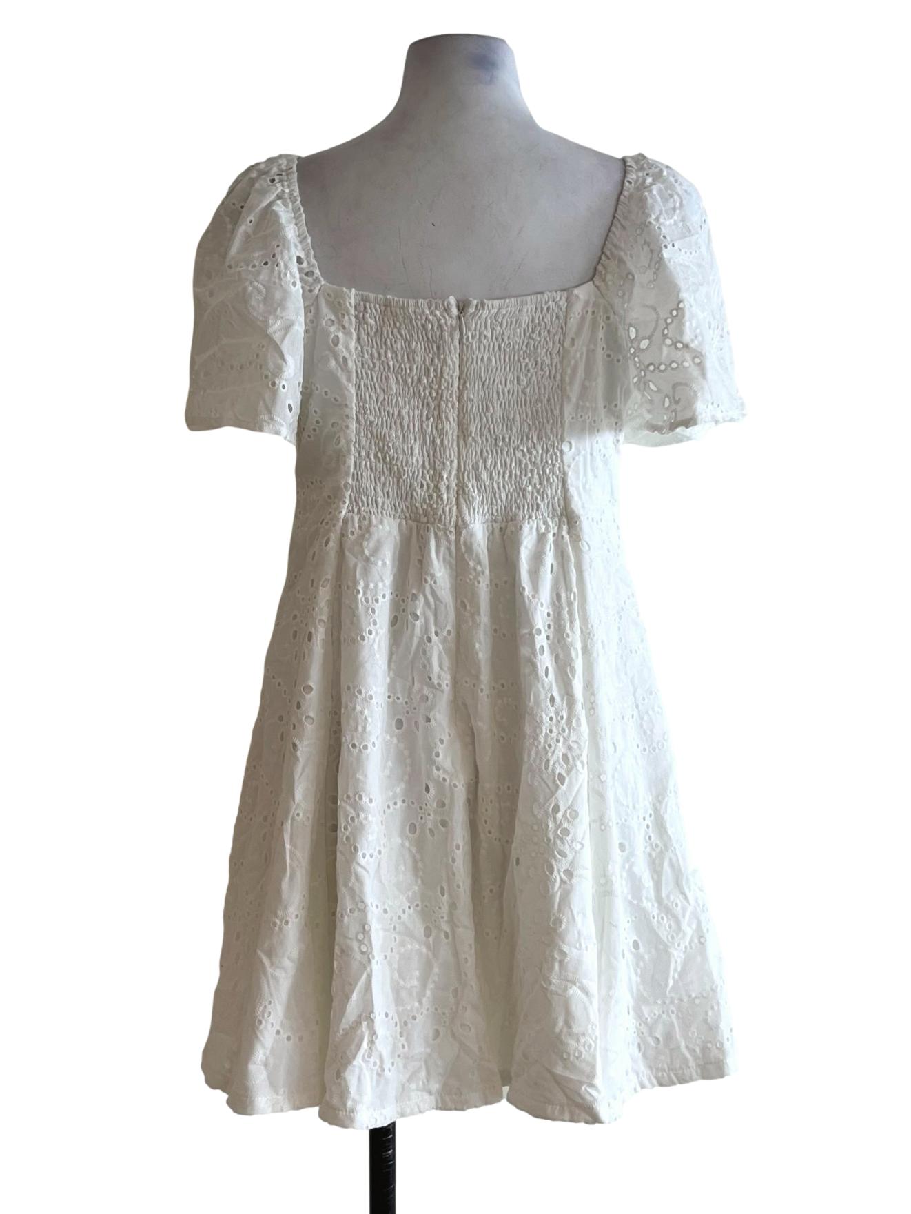 White Square Neckline Empire Dress
