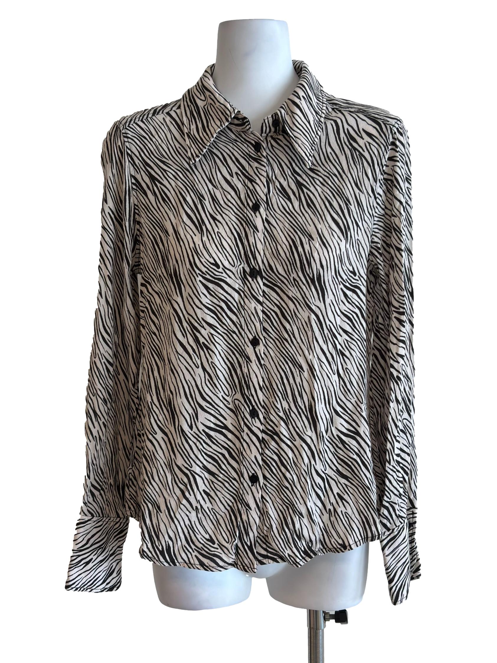 Cream Black Print Shirt
