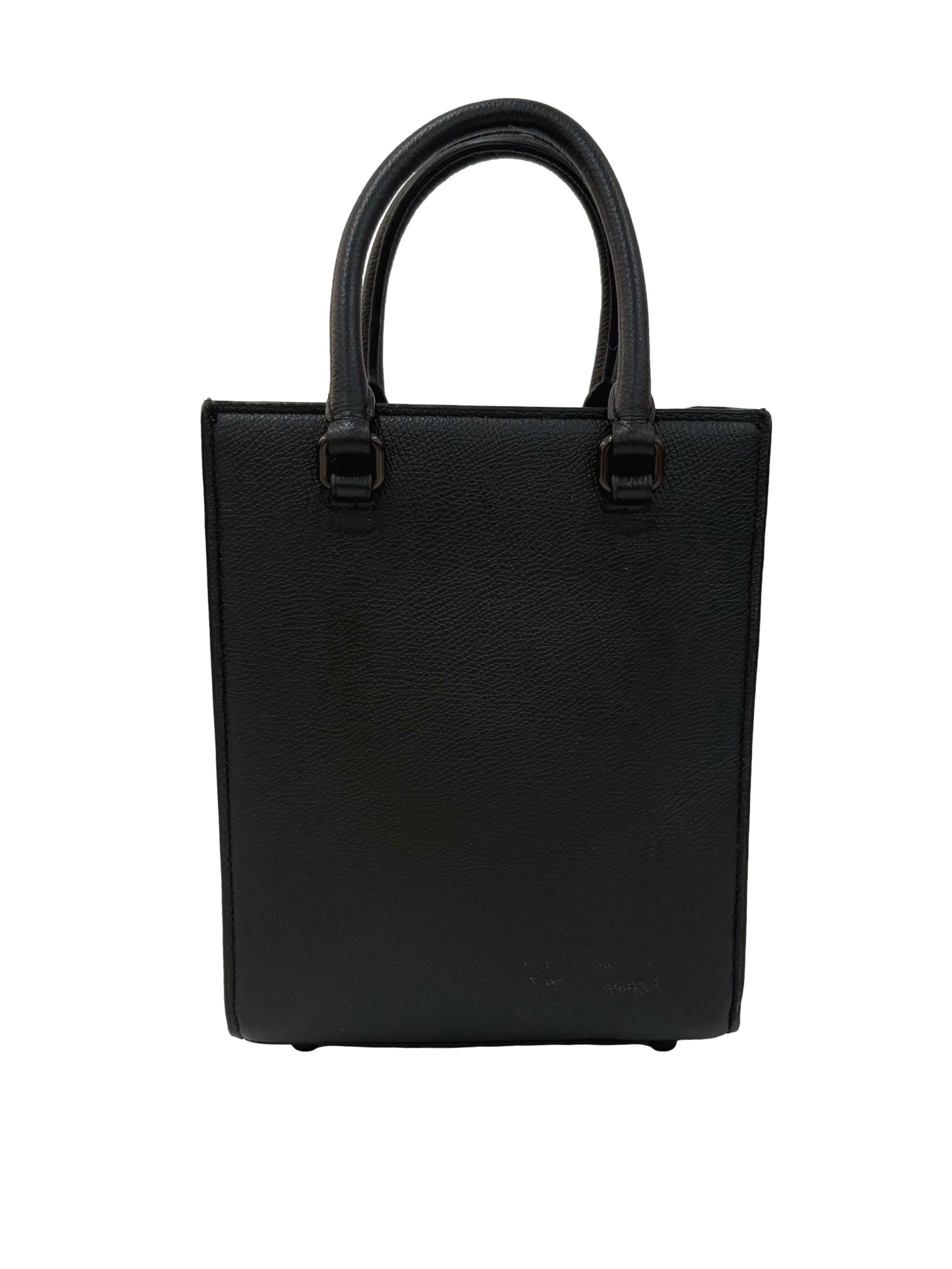 Black Leather Signature Tote 16 Crossbody Bag CSN