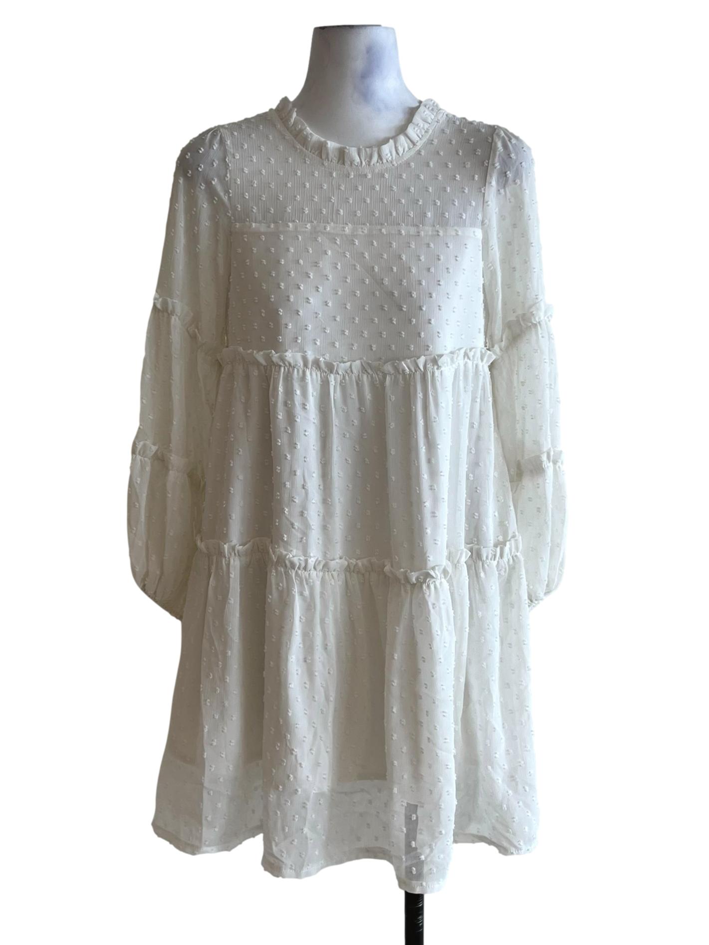 White Dotted Tiered Dress