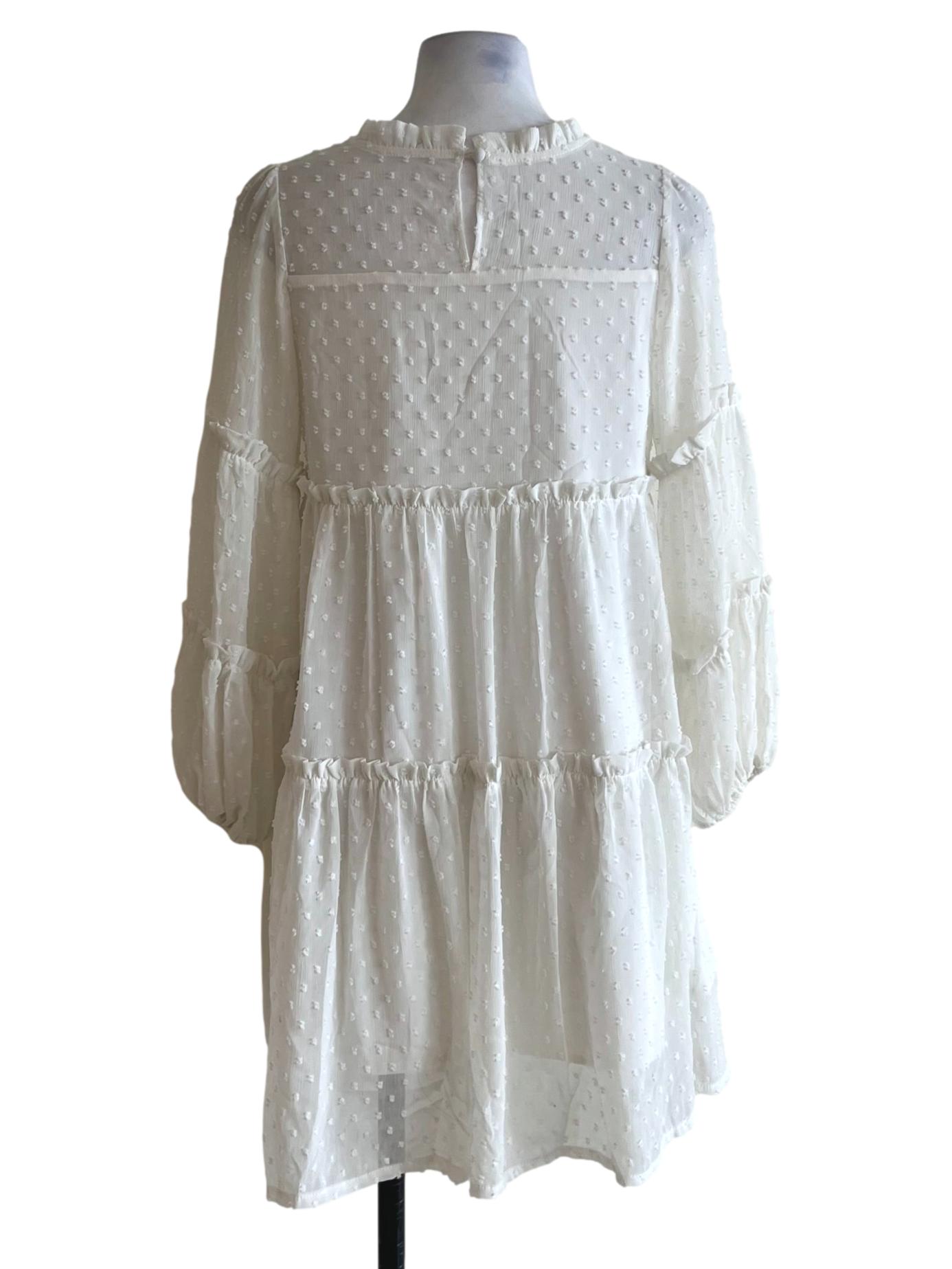 White Dotted Tiered Dress