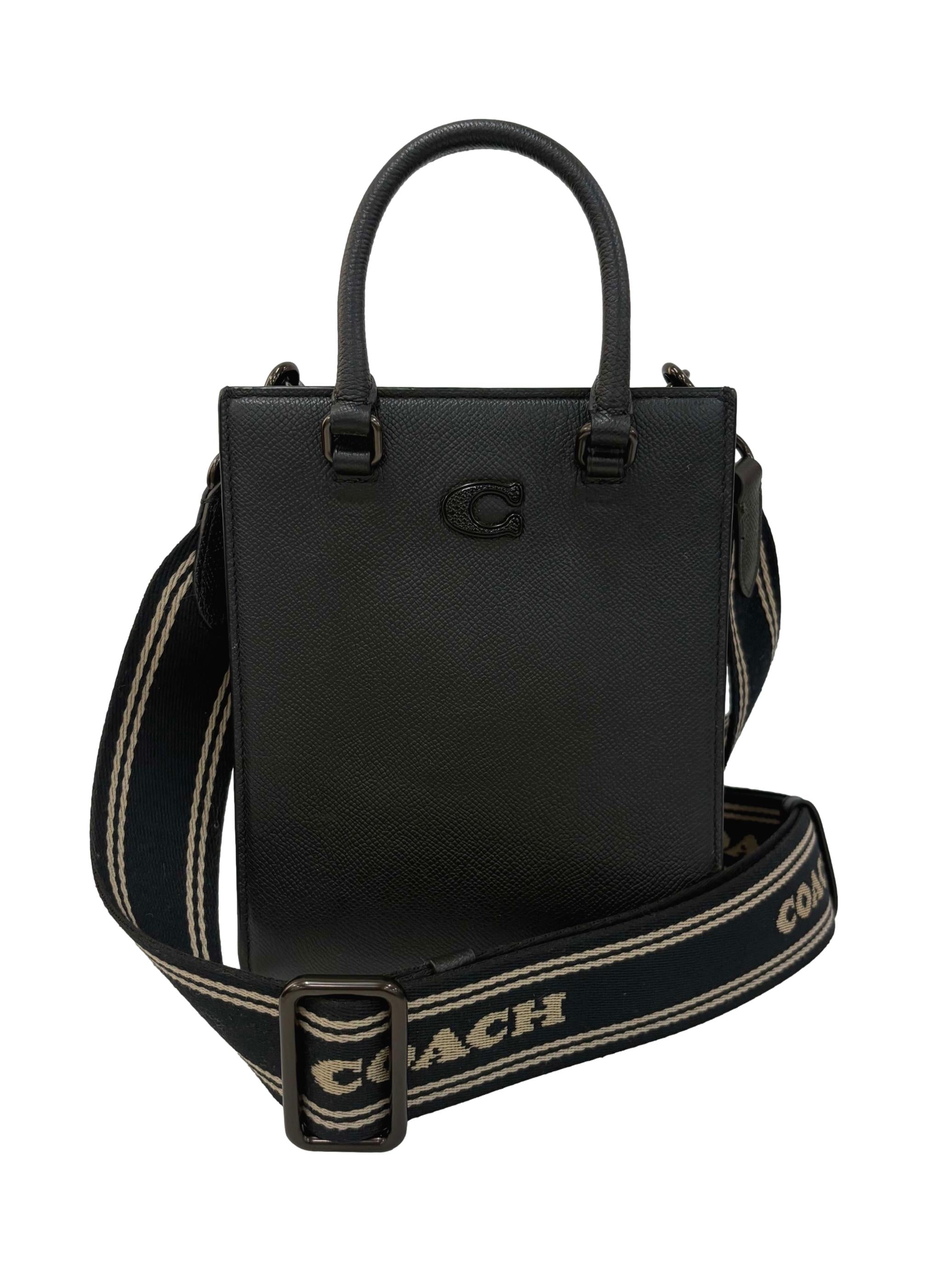 Black Leather Signature Tote 16 Crossbody Bag CSN