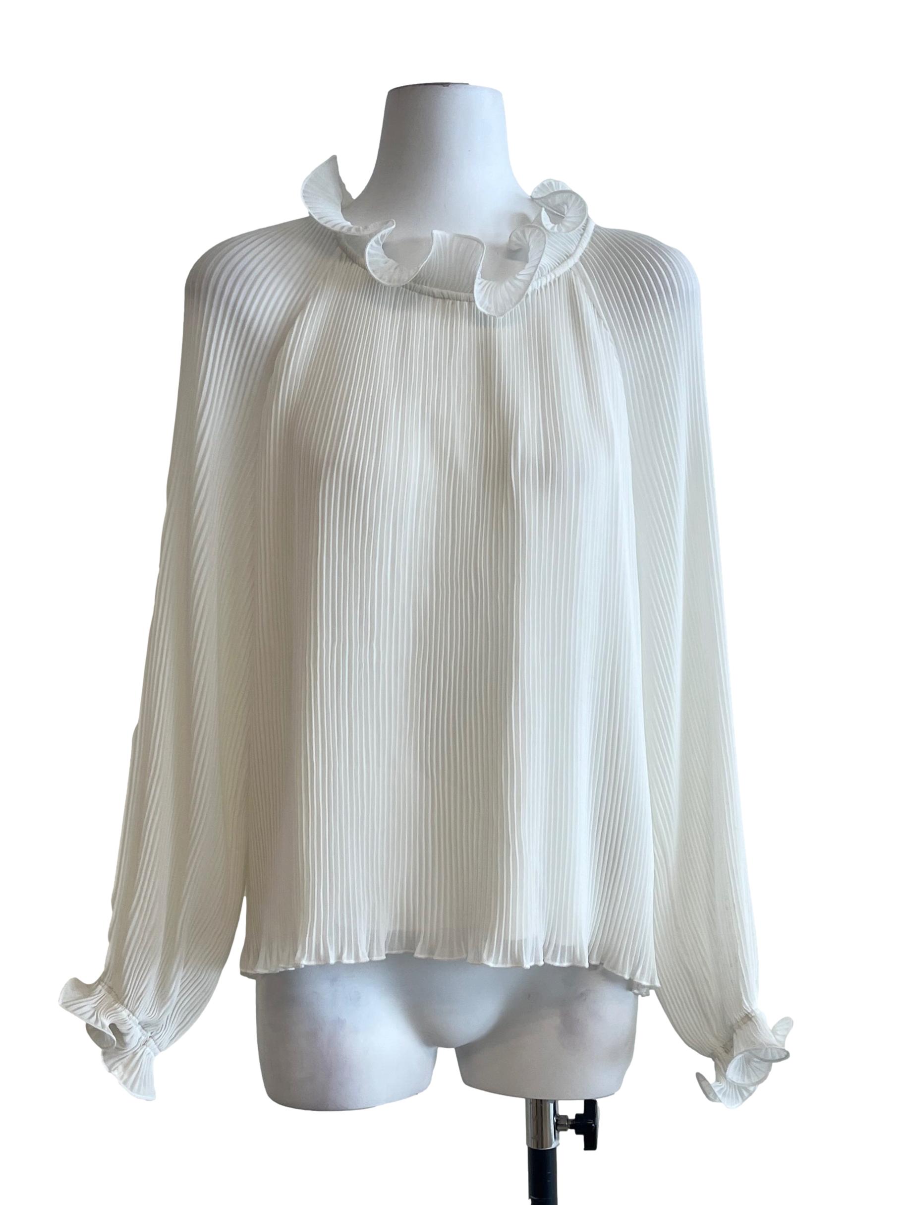 Pearl White High Neck Long Sleeve Top