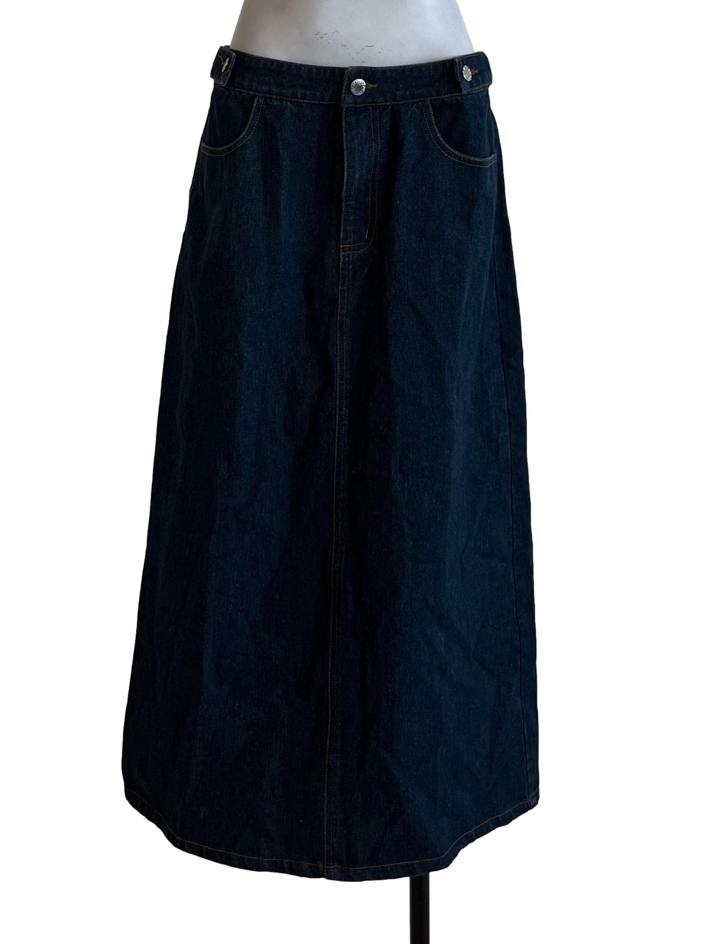 Blue Non Elastic Waist Jeans Skirt