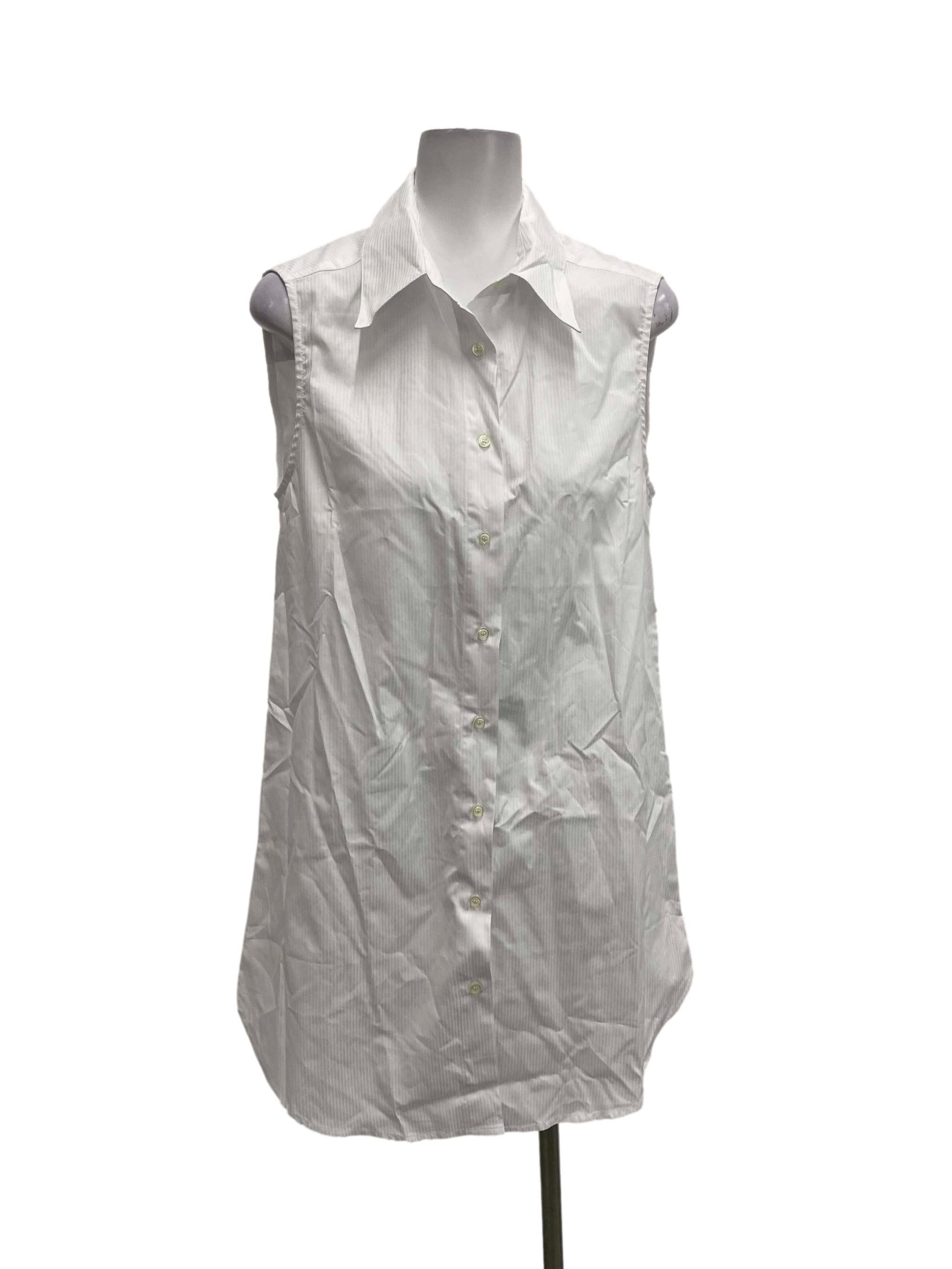 White Sleeveless Button Down Mini Shirt Dress