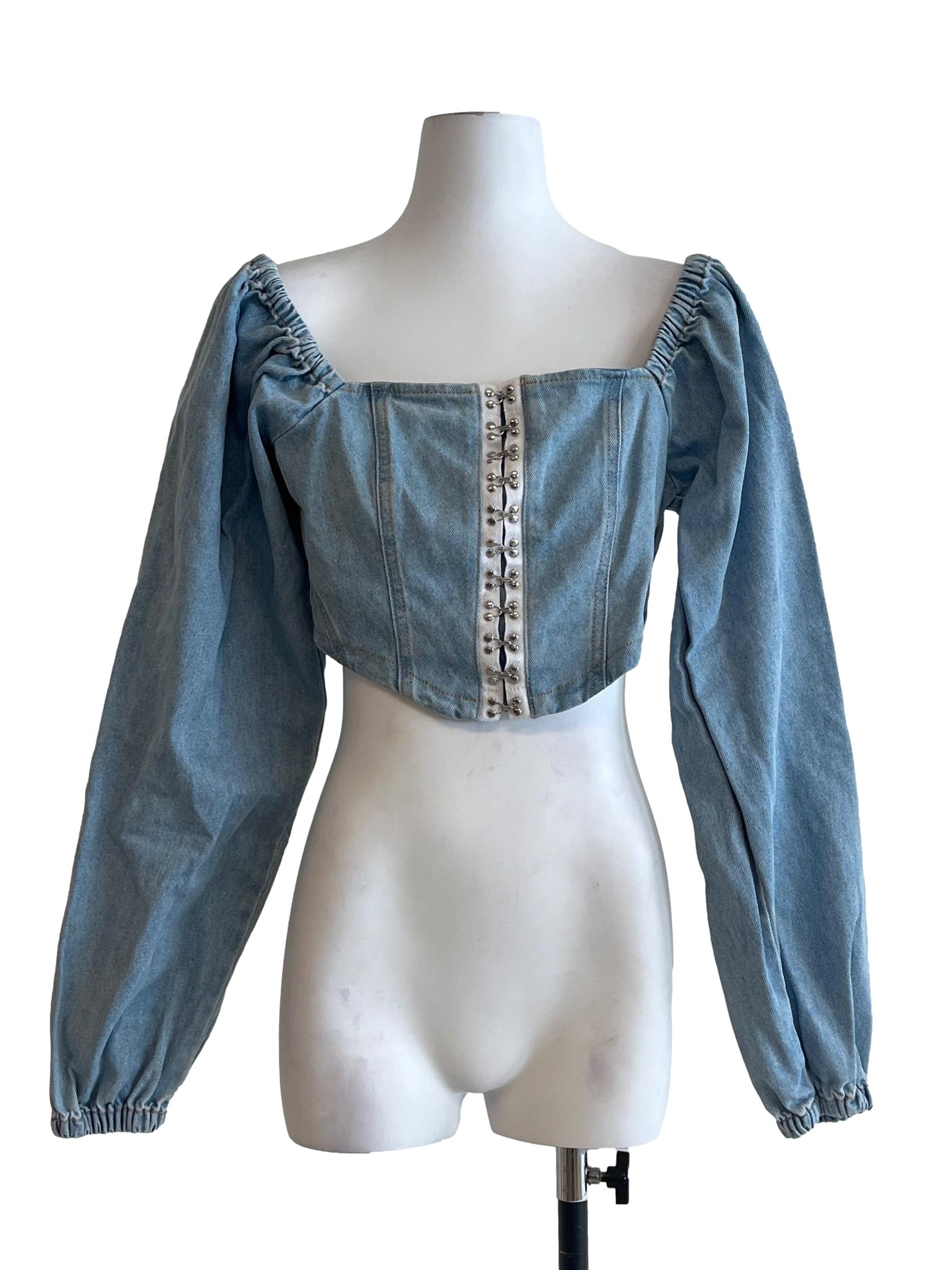 Sky Blue Denim Square Neck Cropped Top