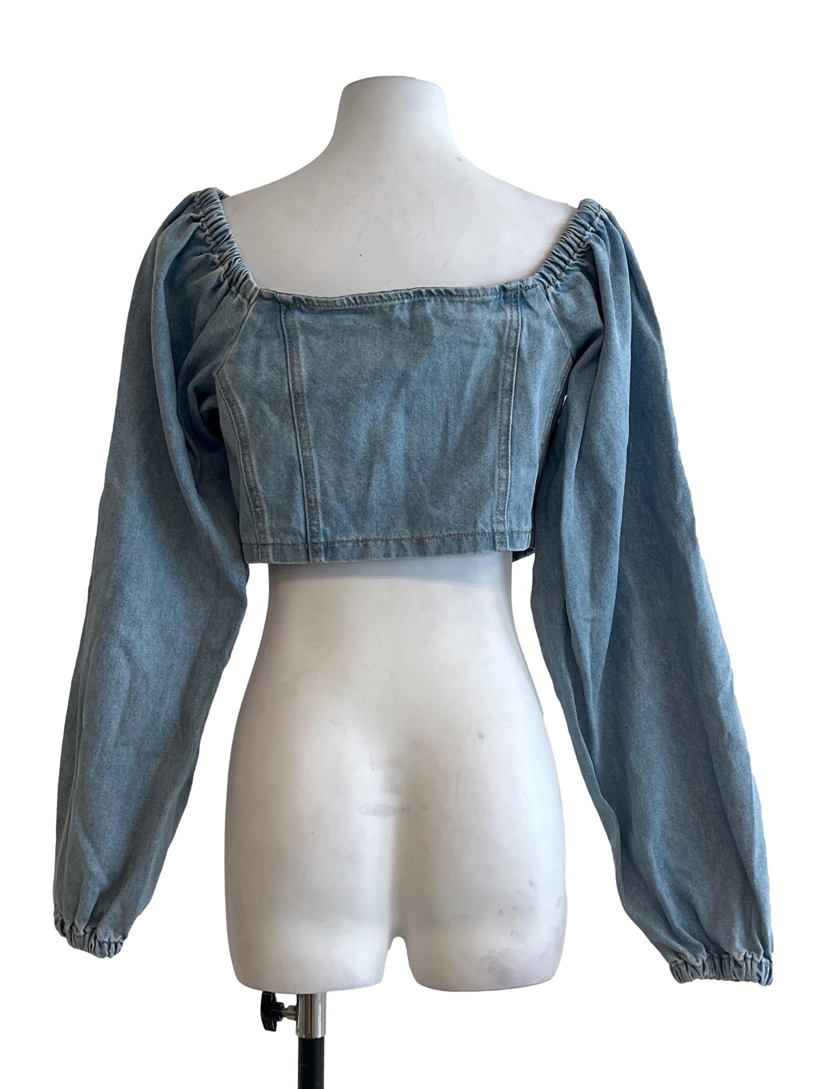 Sky Blue Denim Square Neck Cropped Top