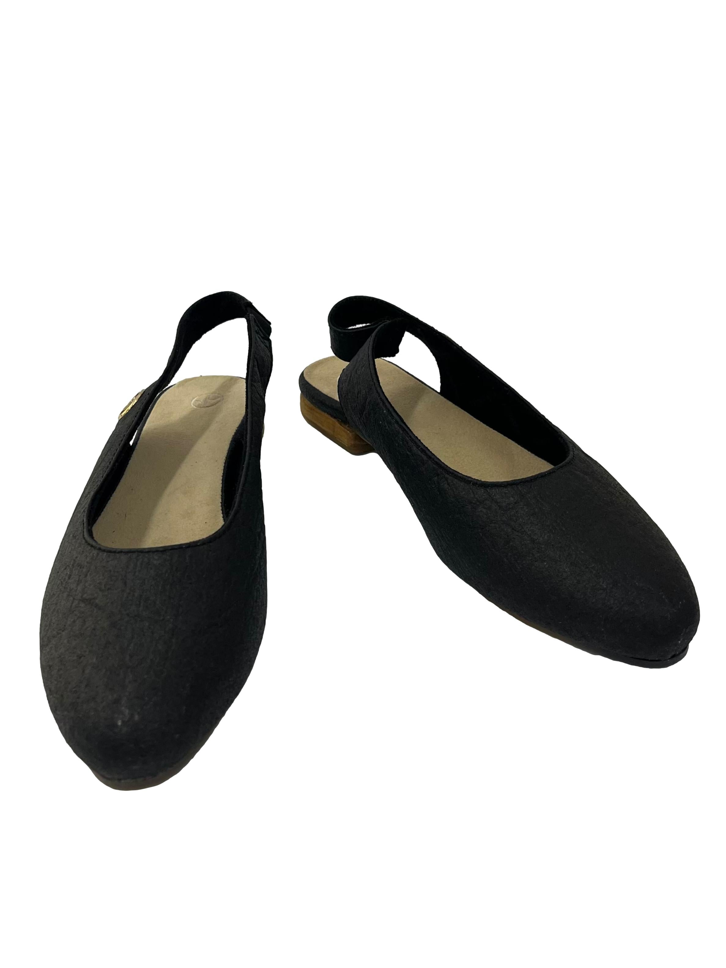 Charcoal Black Cannes Slingback Flat