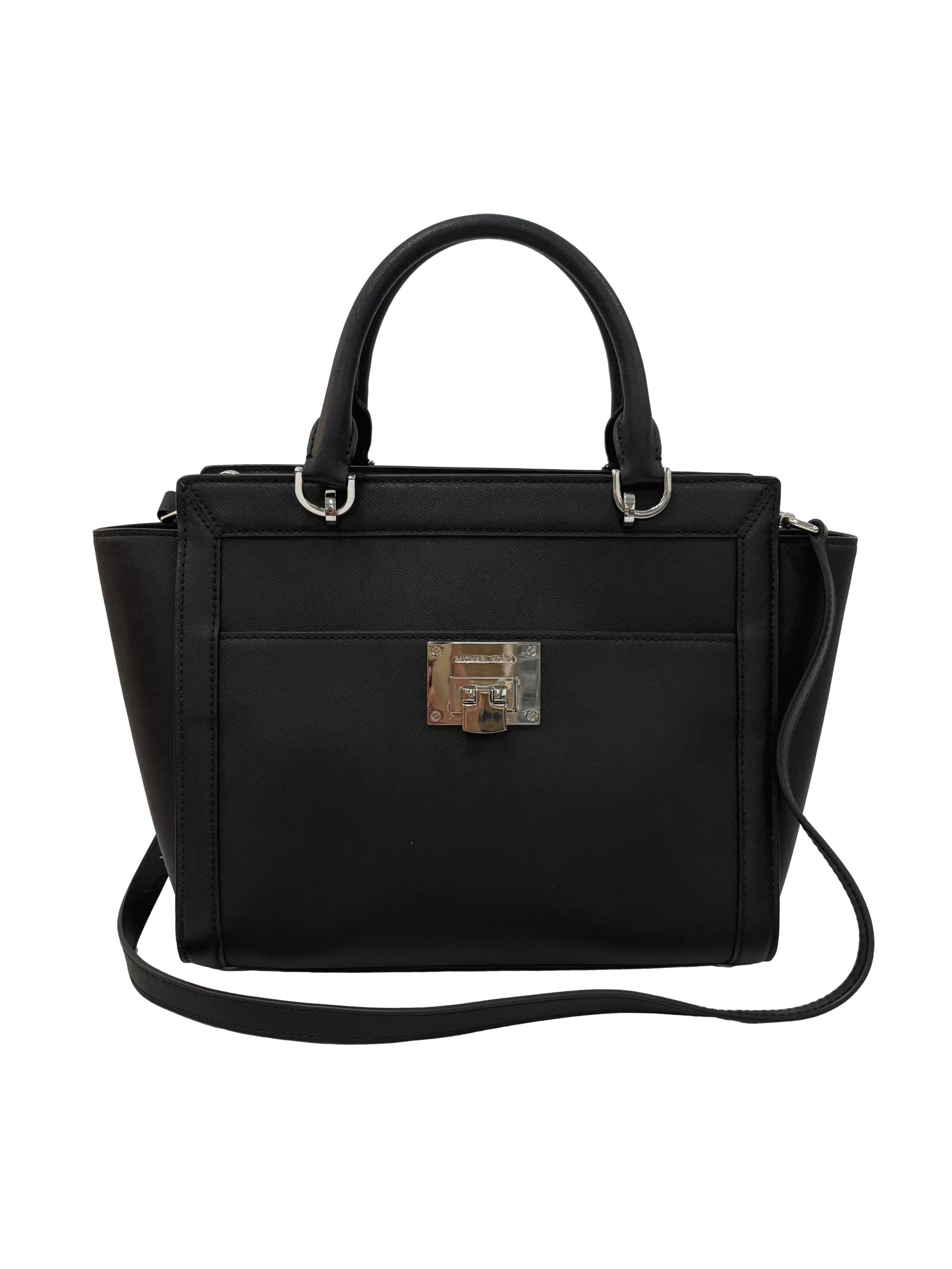 Black Leather Tina Large Satchel Handbag CSN