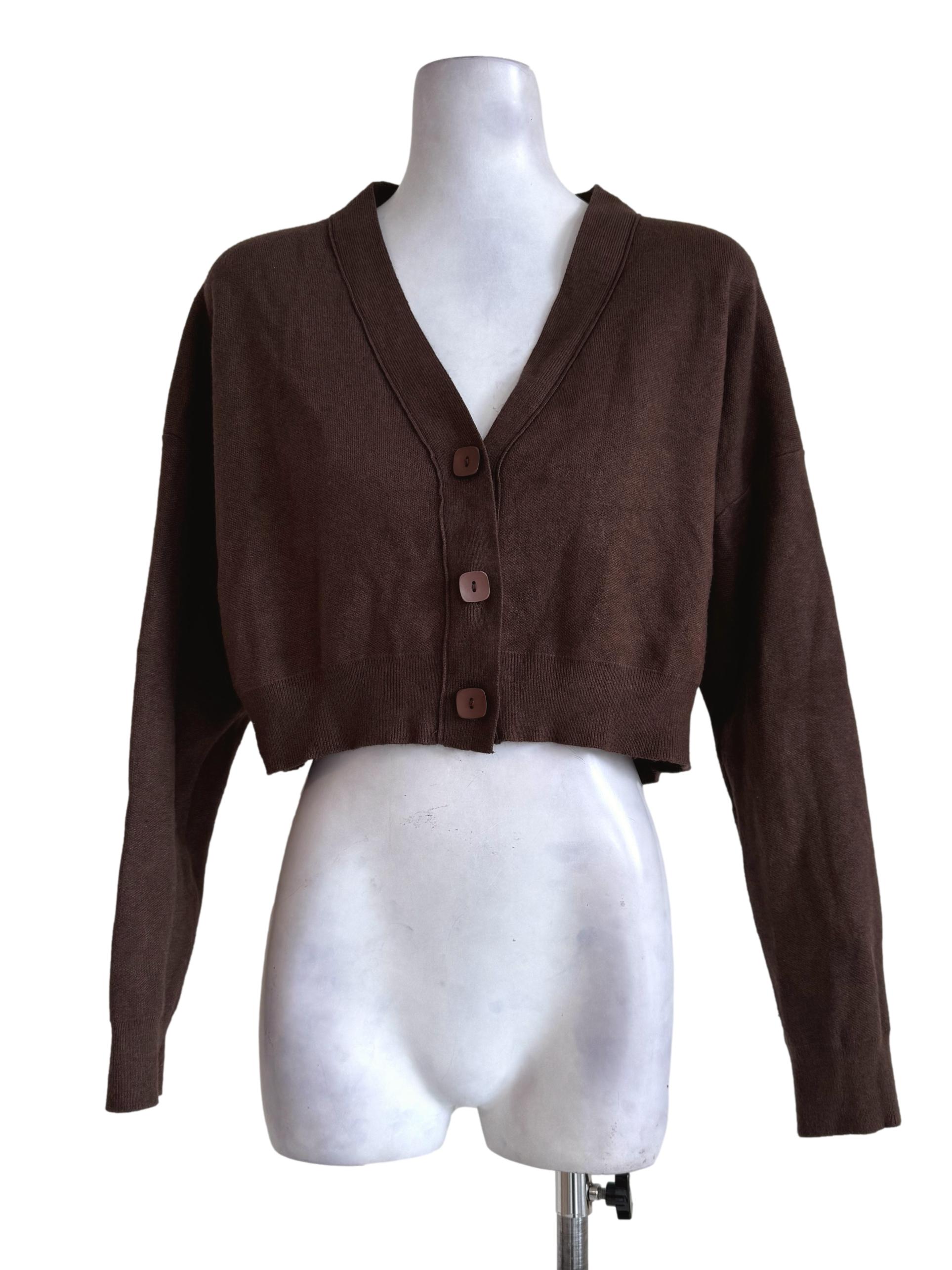 Textured Deep Brown Long Sleeve Cardigan TTR