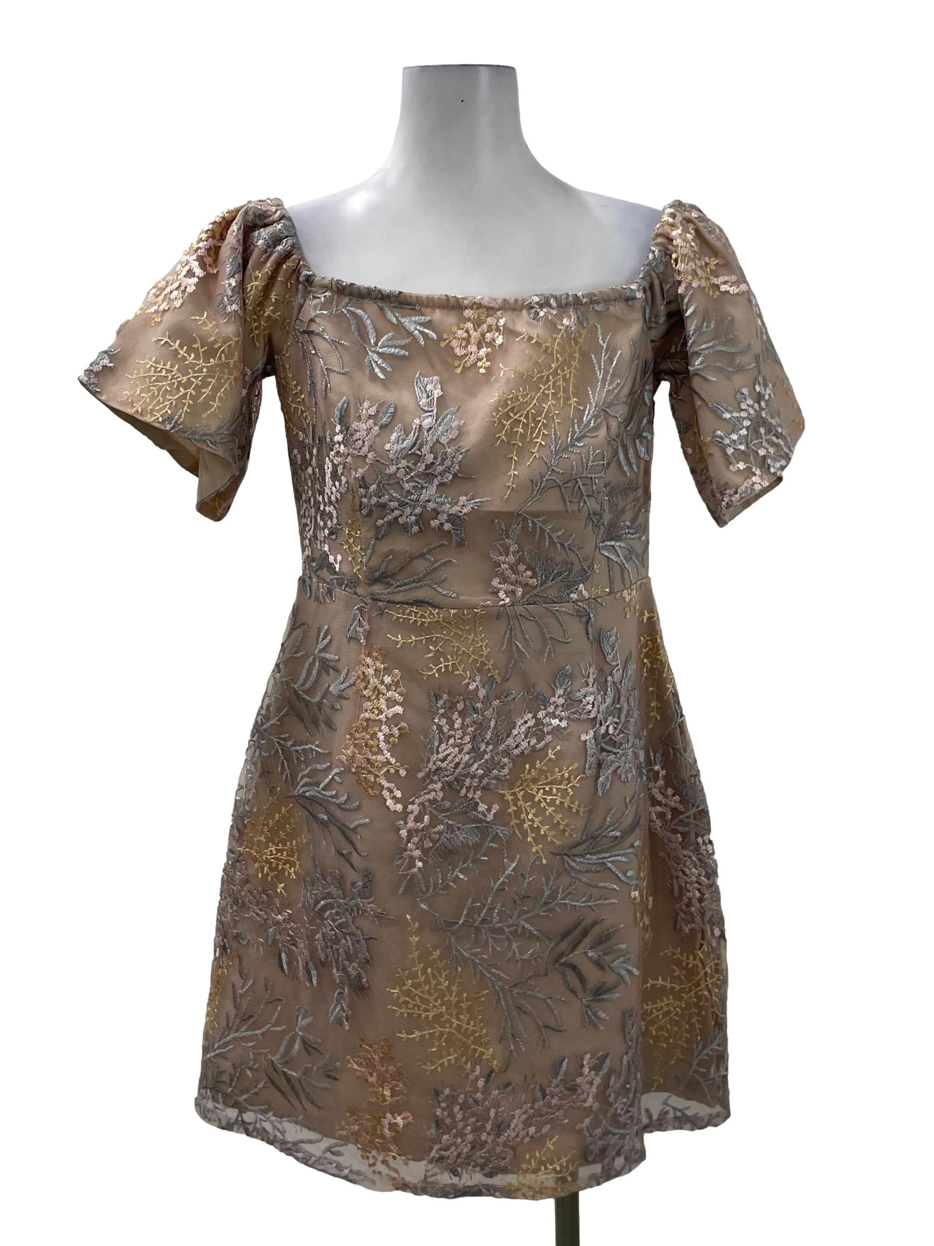 Pink Floral Lace Off Shoulder Dress