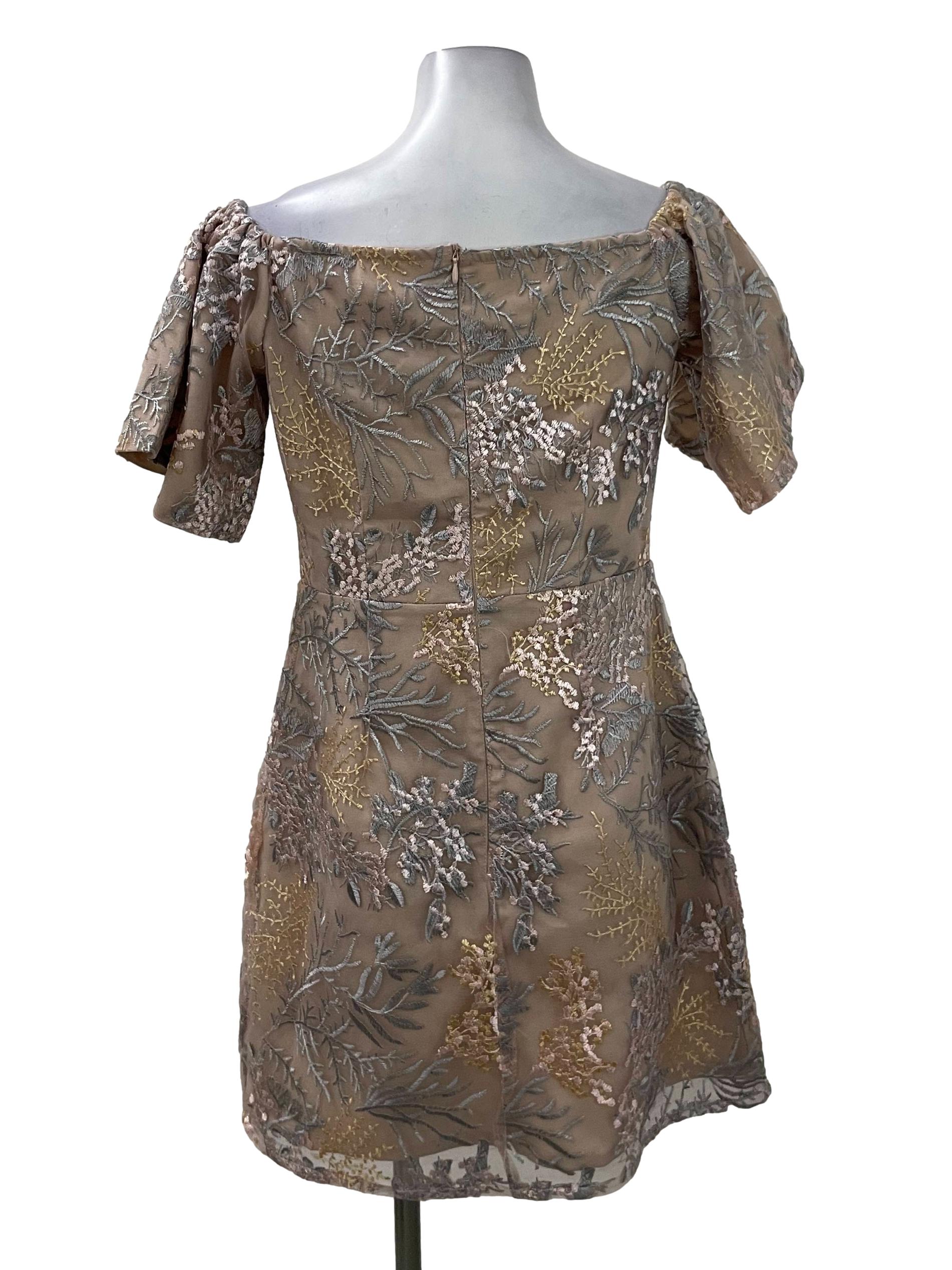 Pink Floral Lace Off Shoulder Dress