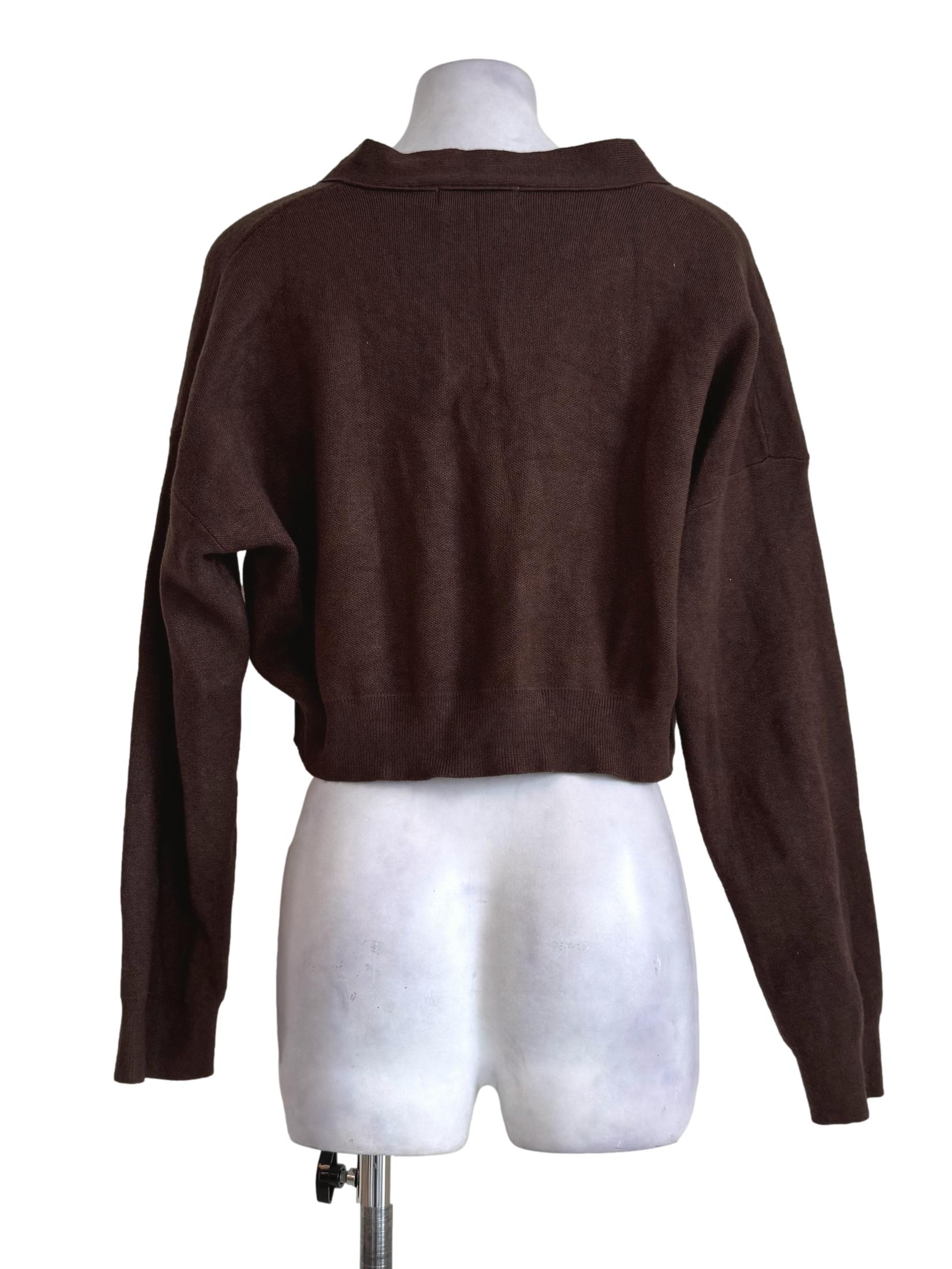 Textured Deep Brown Long Sleeve Cardigan TTR