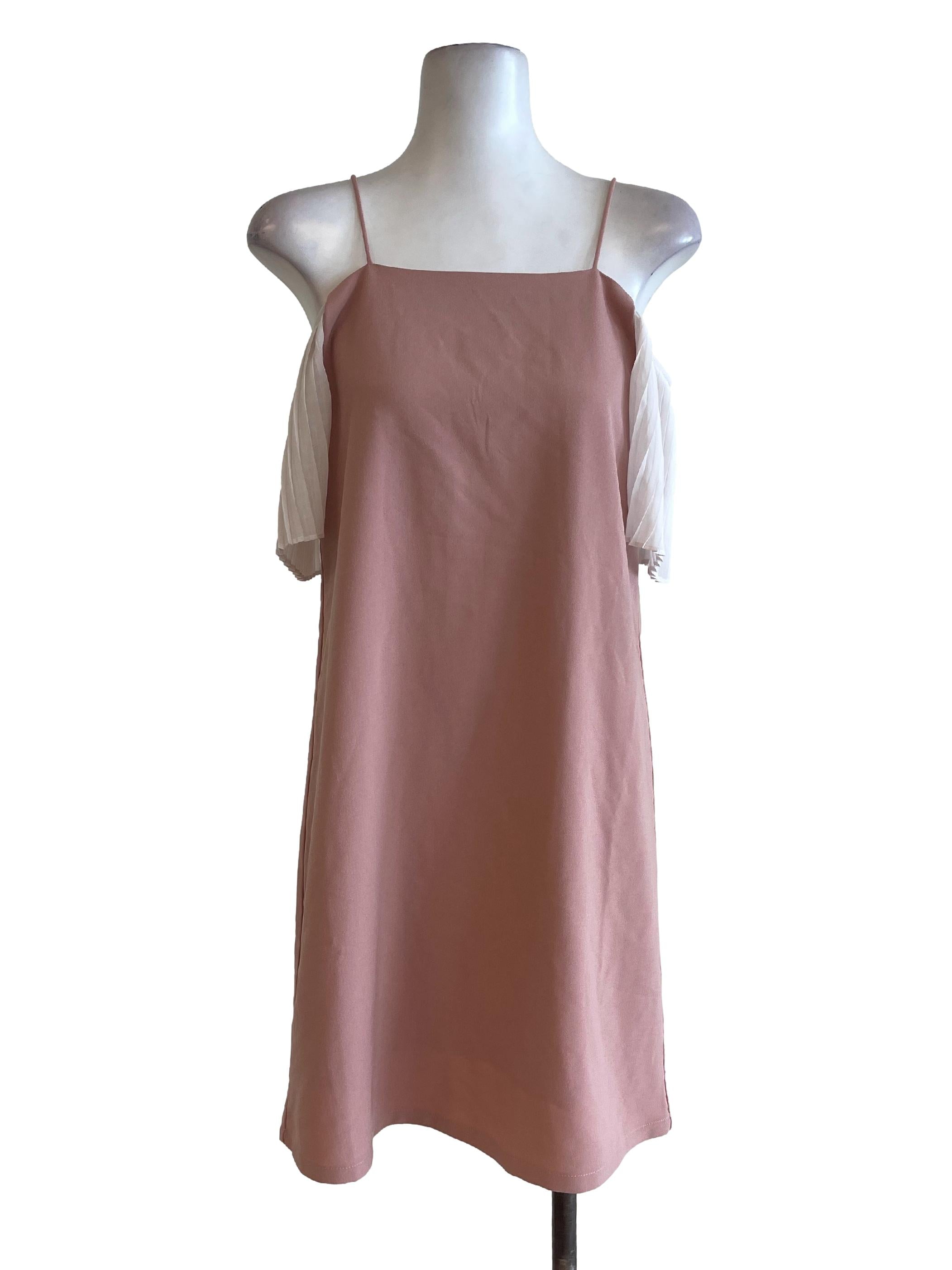 Peach Pleated Sleeves Dress TCL