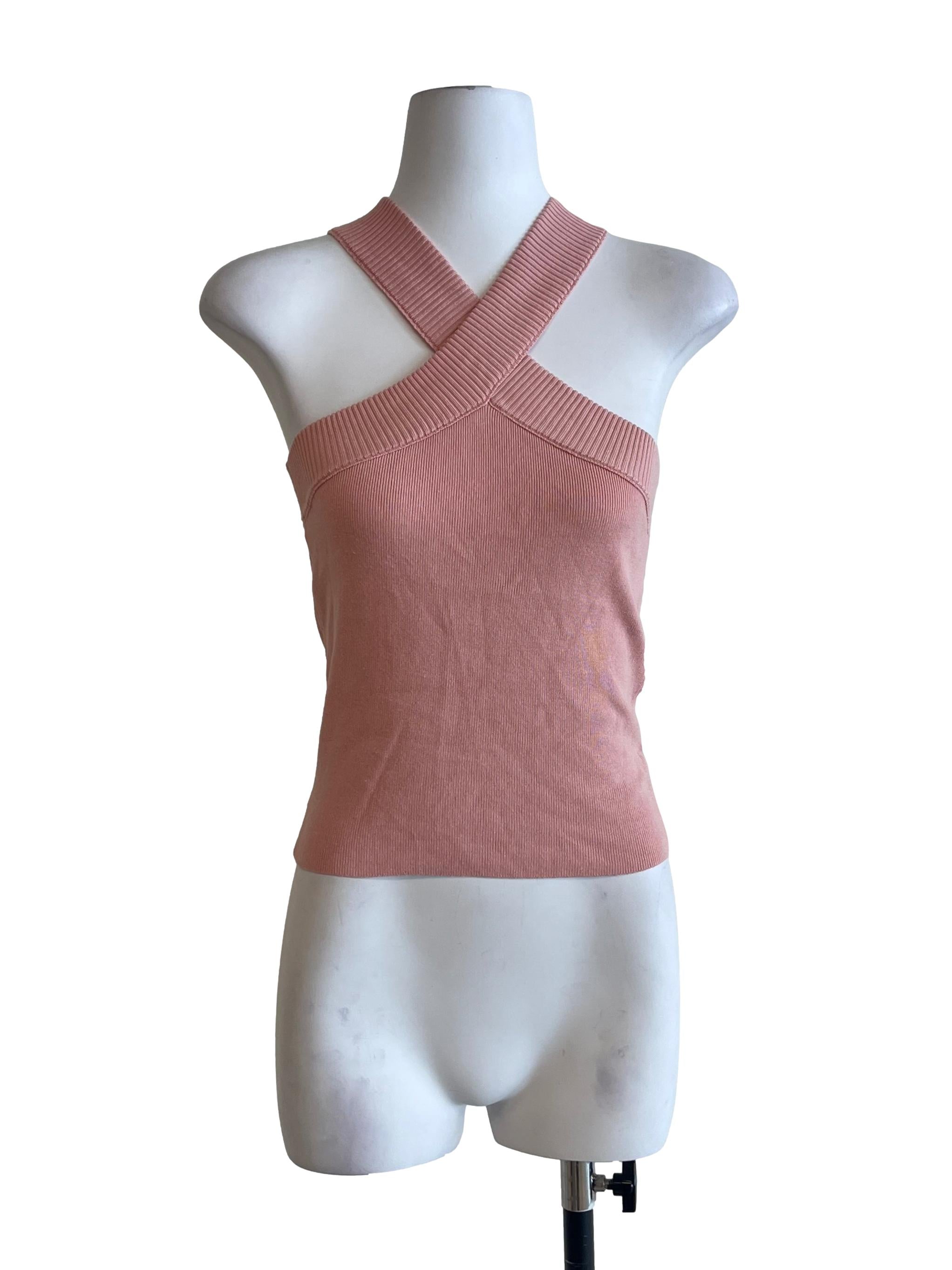 Coral Pink Cross Neck Sleeveless Top