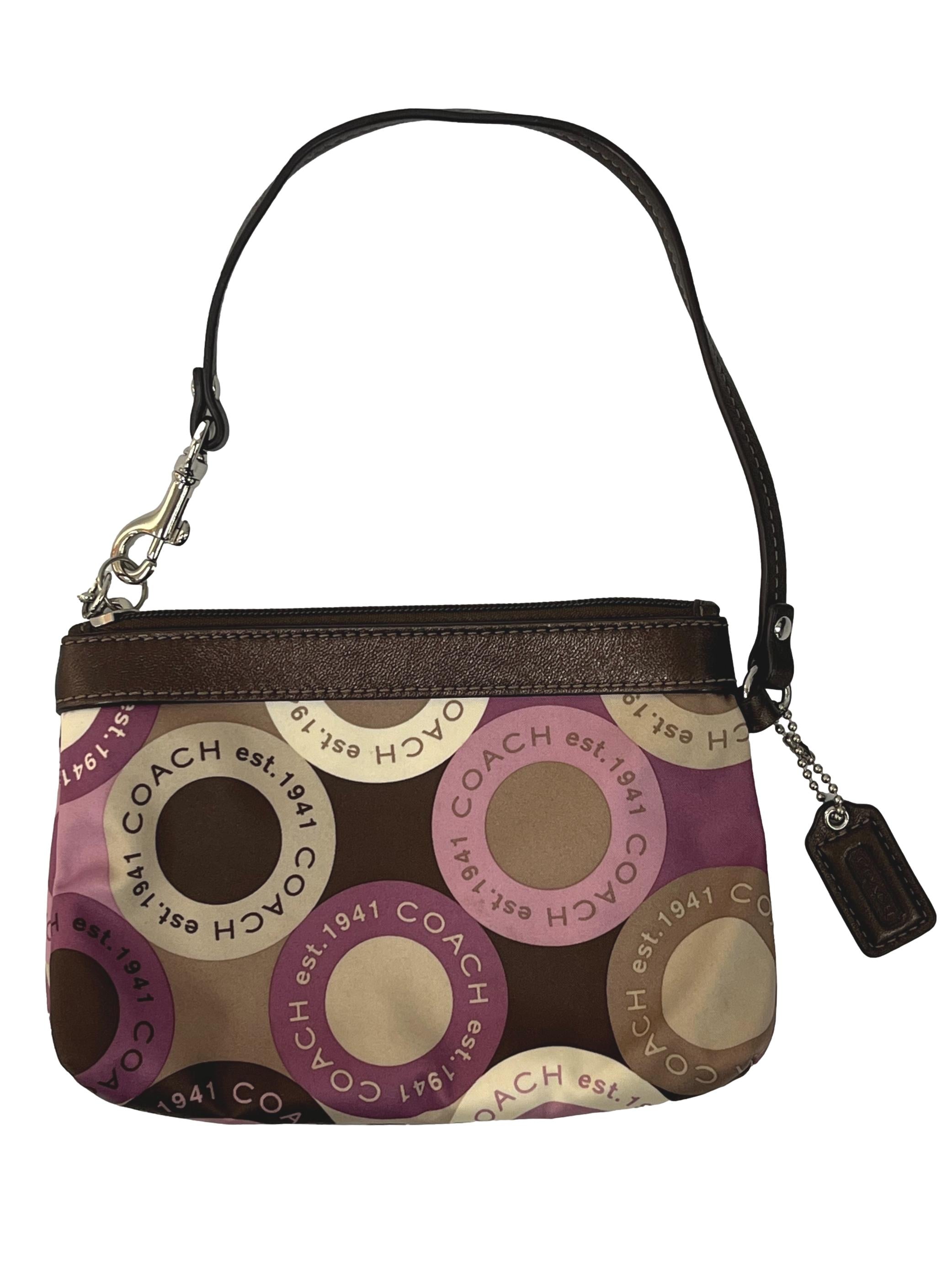 Purple Brown Coach Printed Wristlet