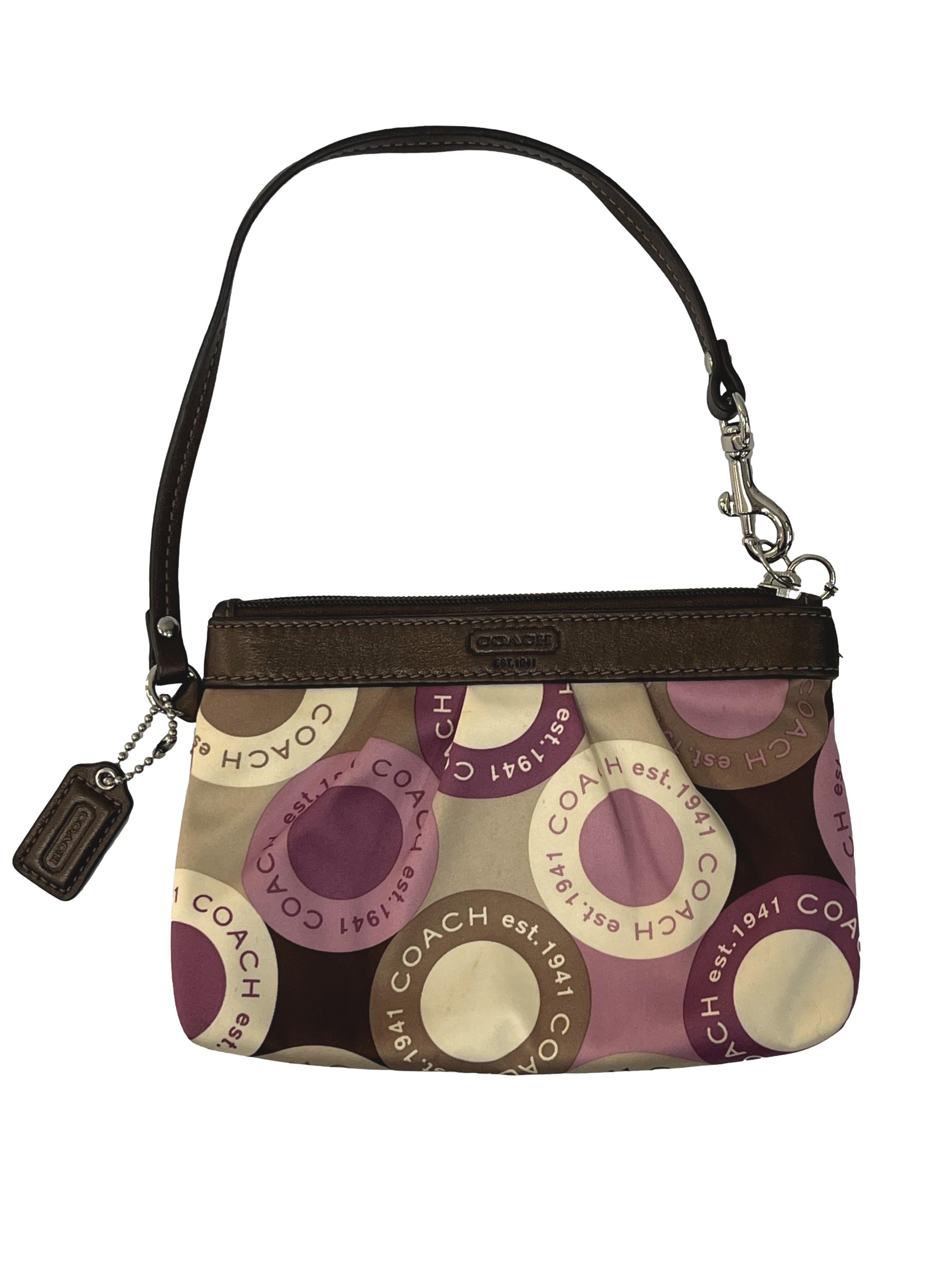 Purple Brown Coach Printed Wristlet