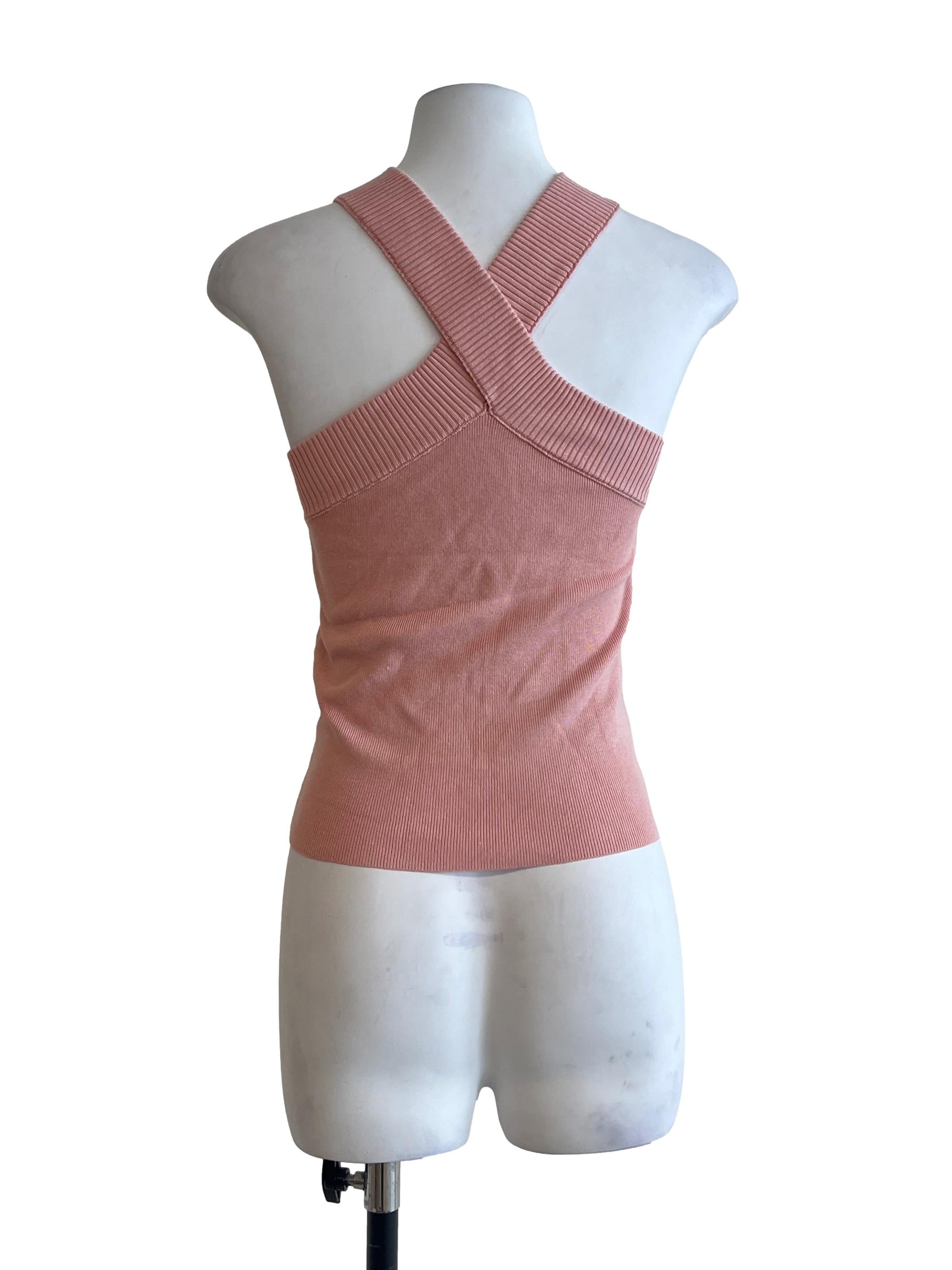 Coral Pink Cross Neck Sleeveless Top