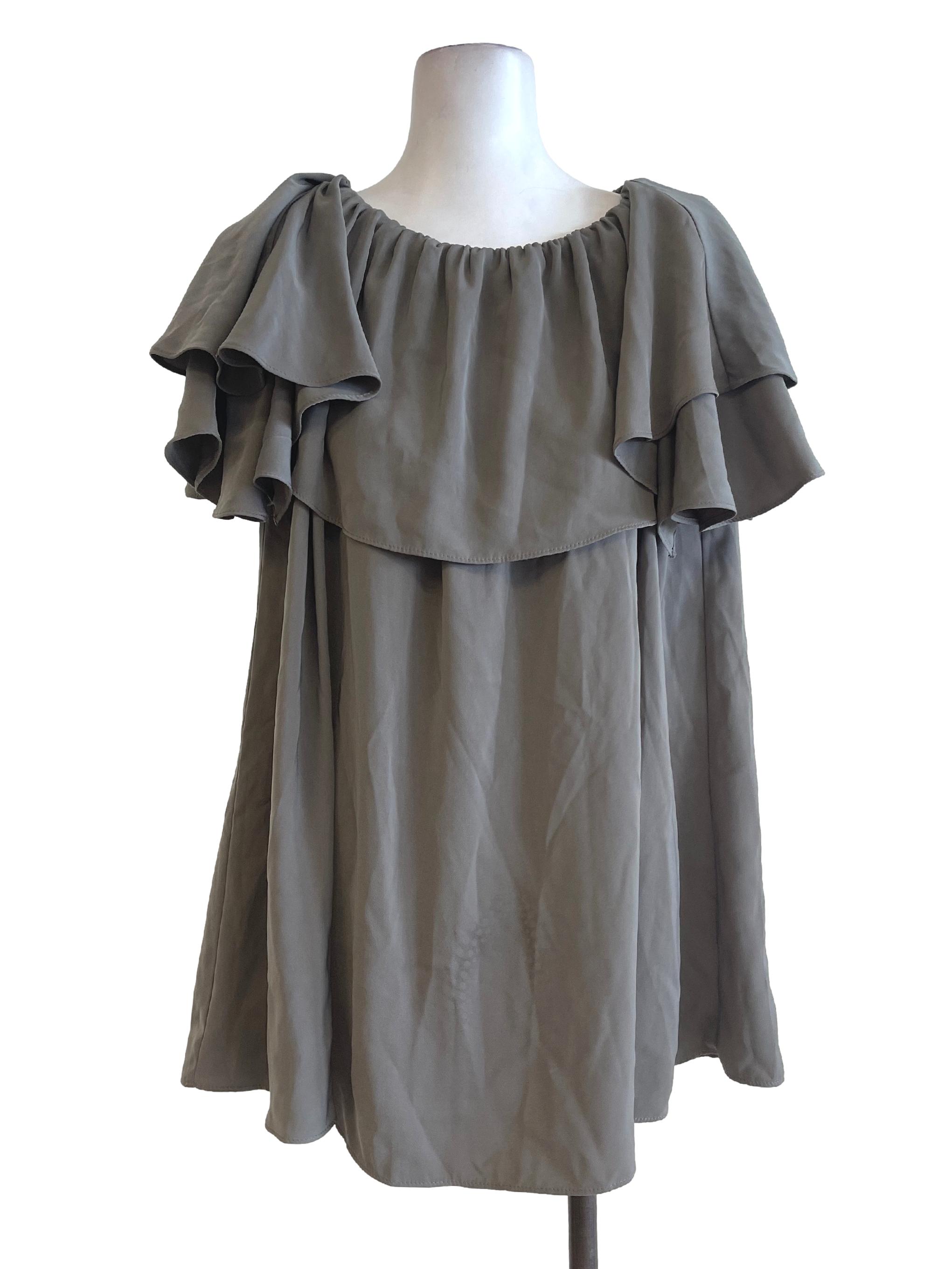 Fern Green Ruffles Neck Dress