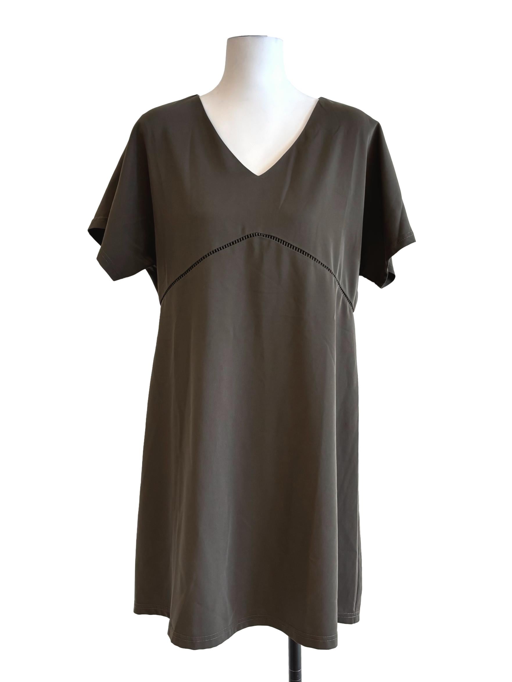 Olive Green V-Neck Shift Dress