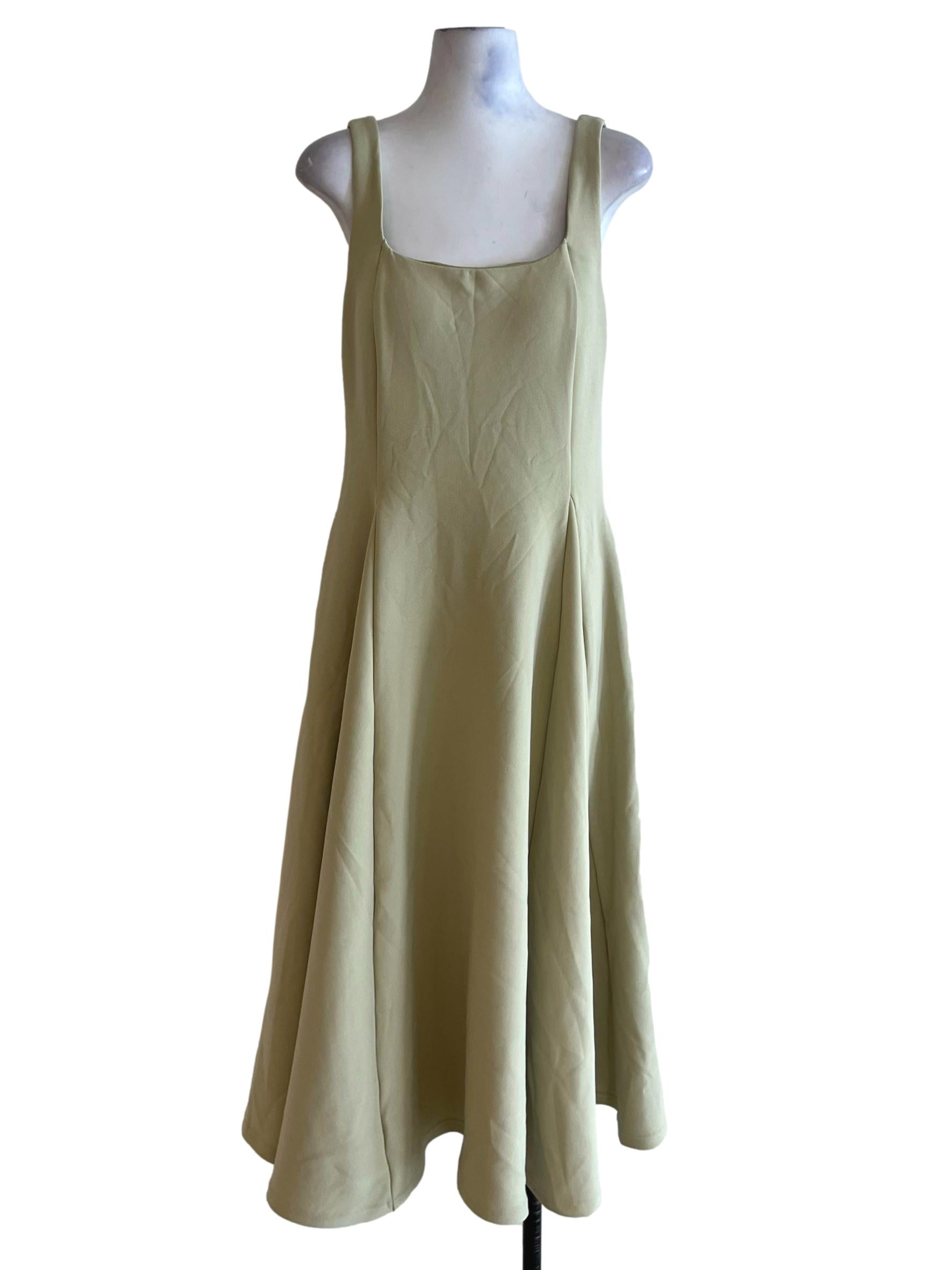 Lime Green Square Neckline A-Line Dress