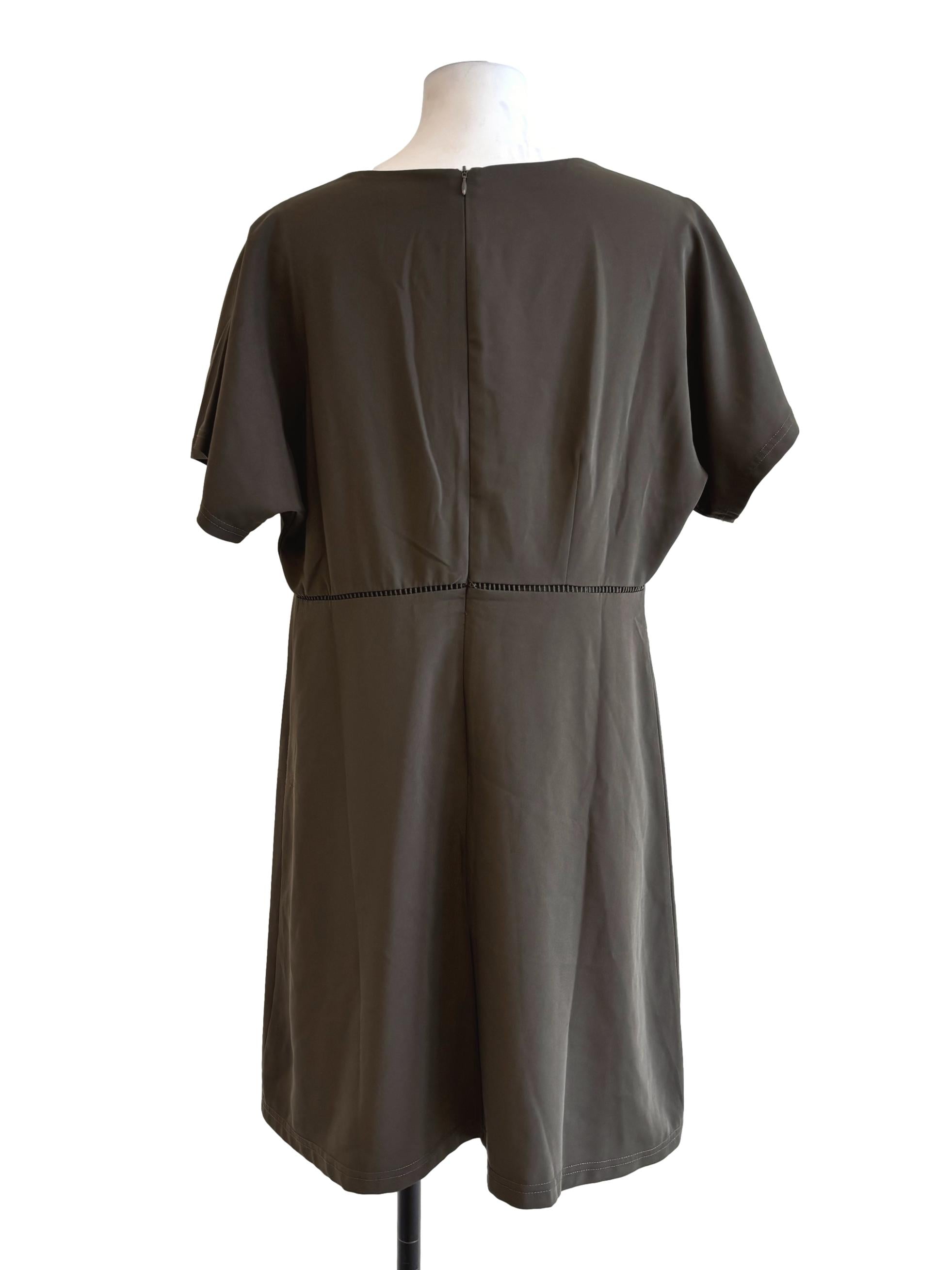 Olive Green V-Neck Shift Dress