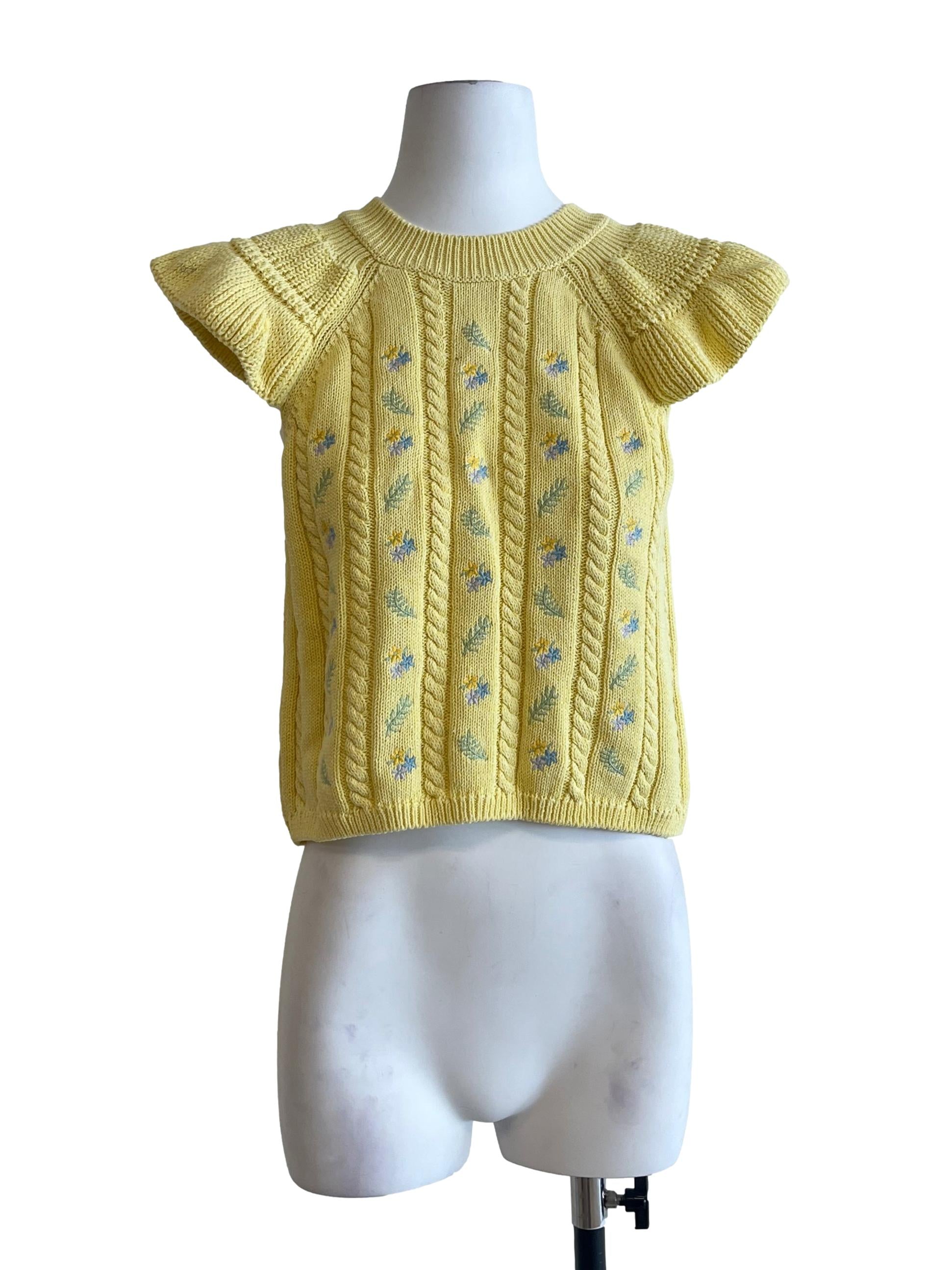 Lemon Yellow Floral Knit Top