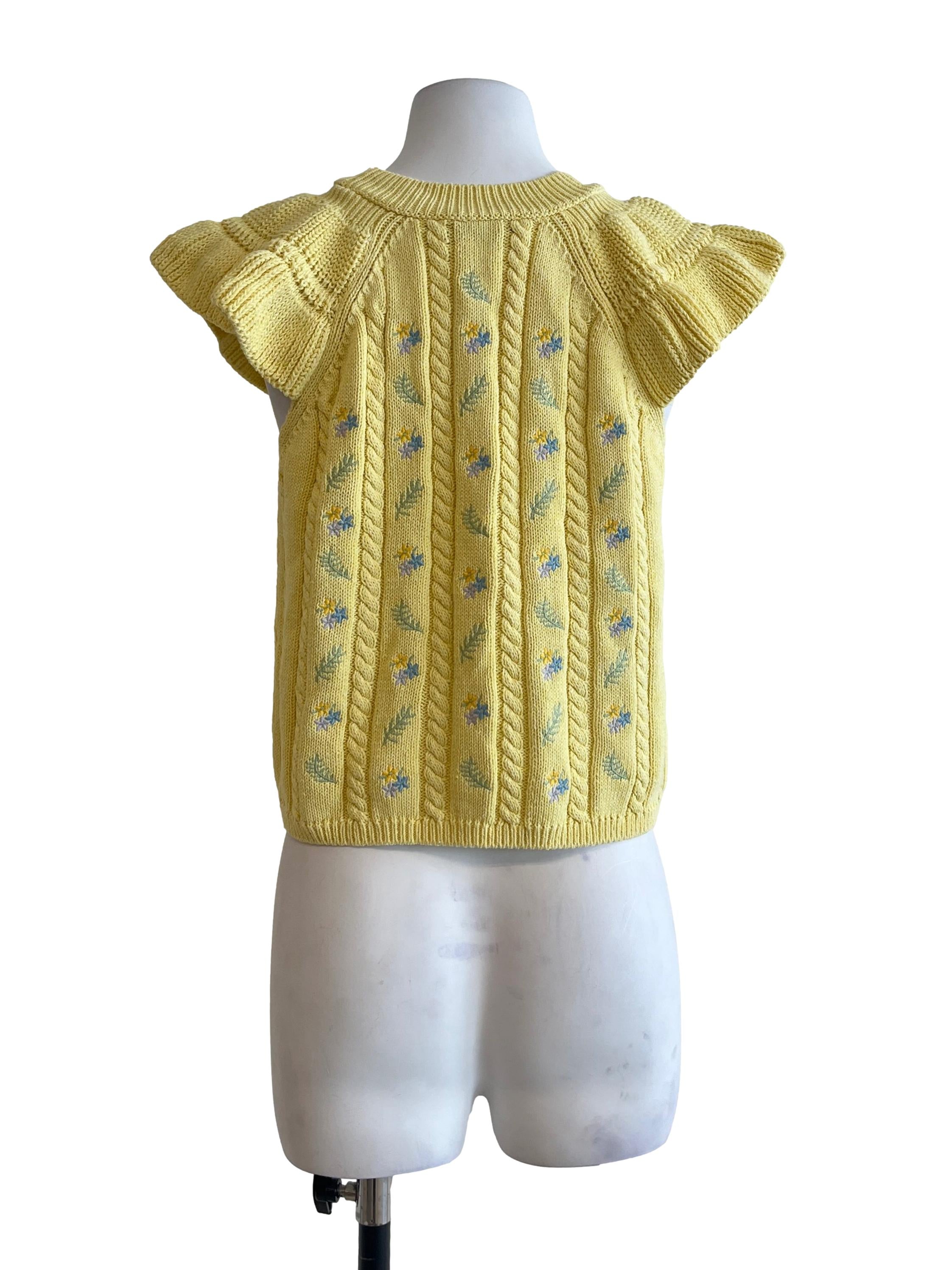 Lemon Yellow Floral Knit Top