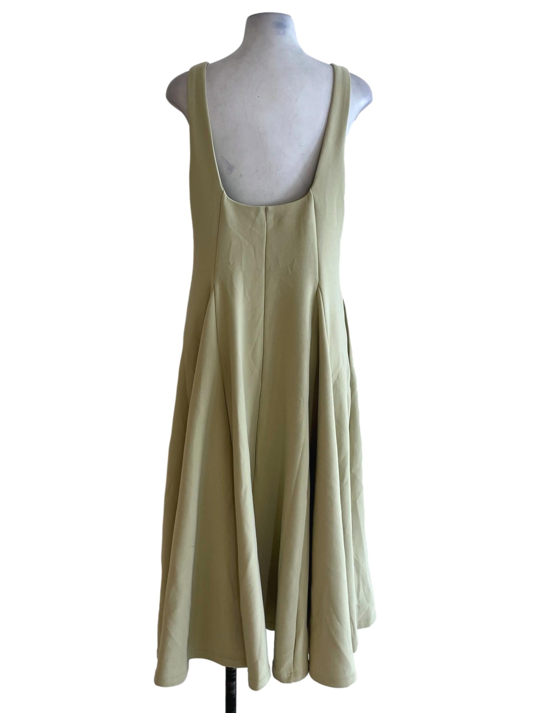 Lime Green Square Neckline A-Line Dress